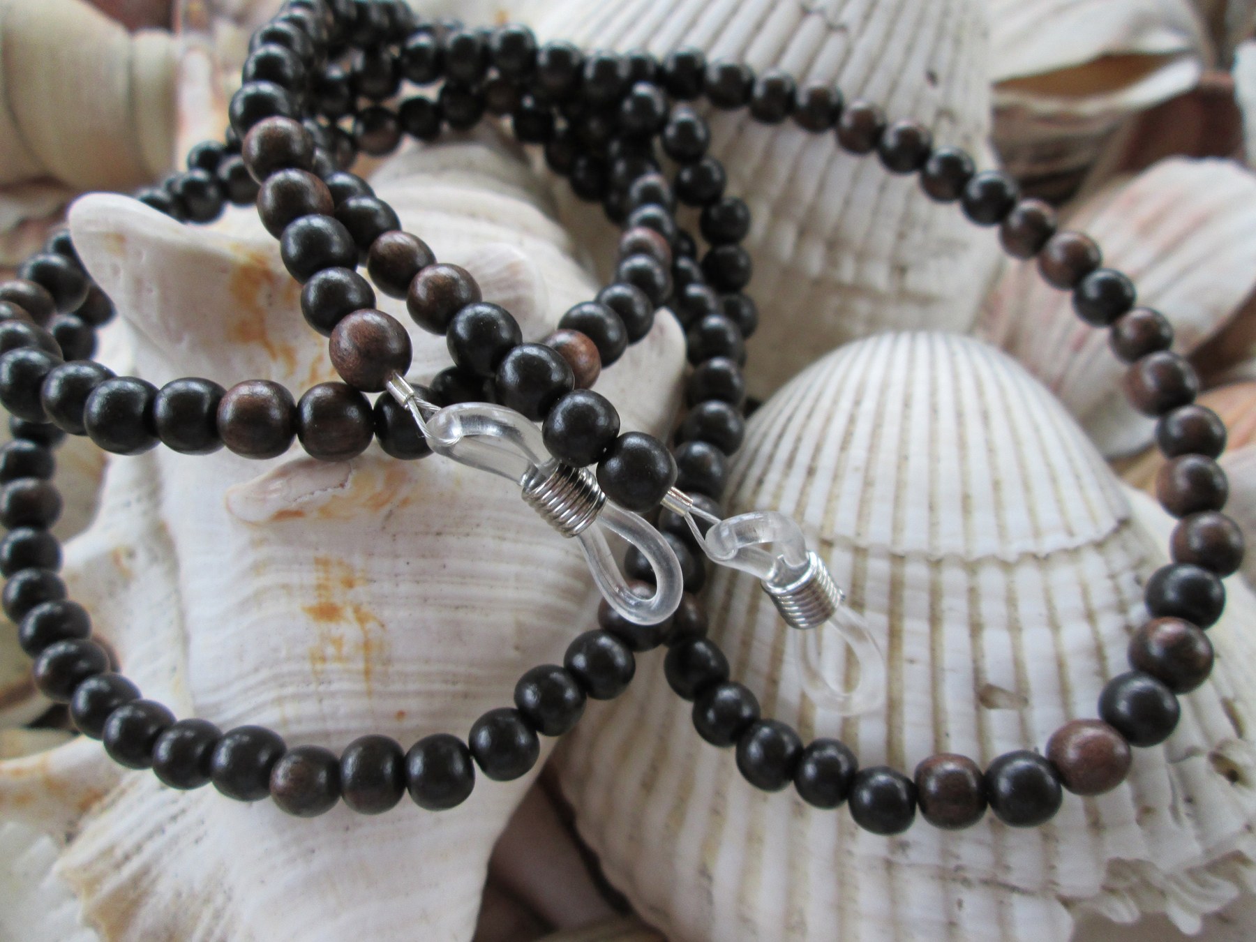 Tiger Ebony Wood Eyeglass Chain: Beaded Glasses Holder, detail 2