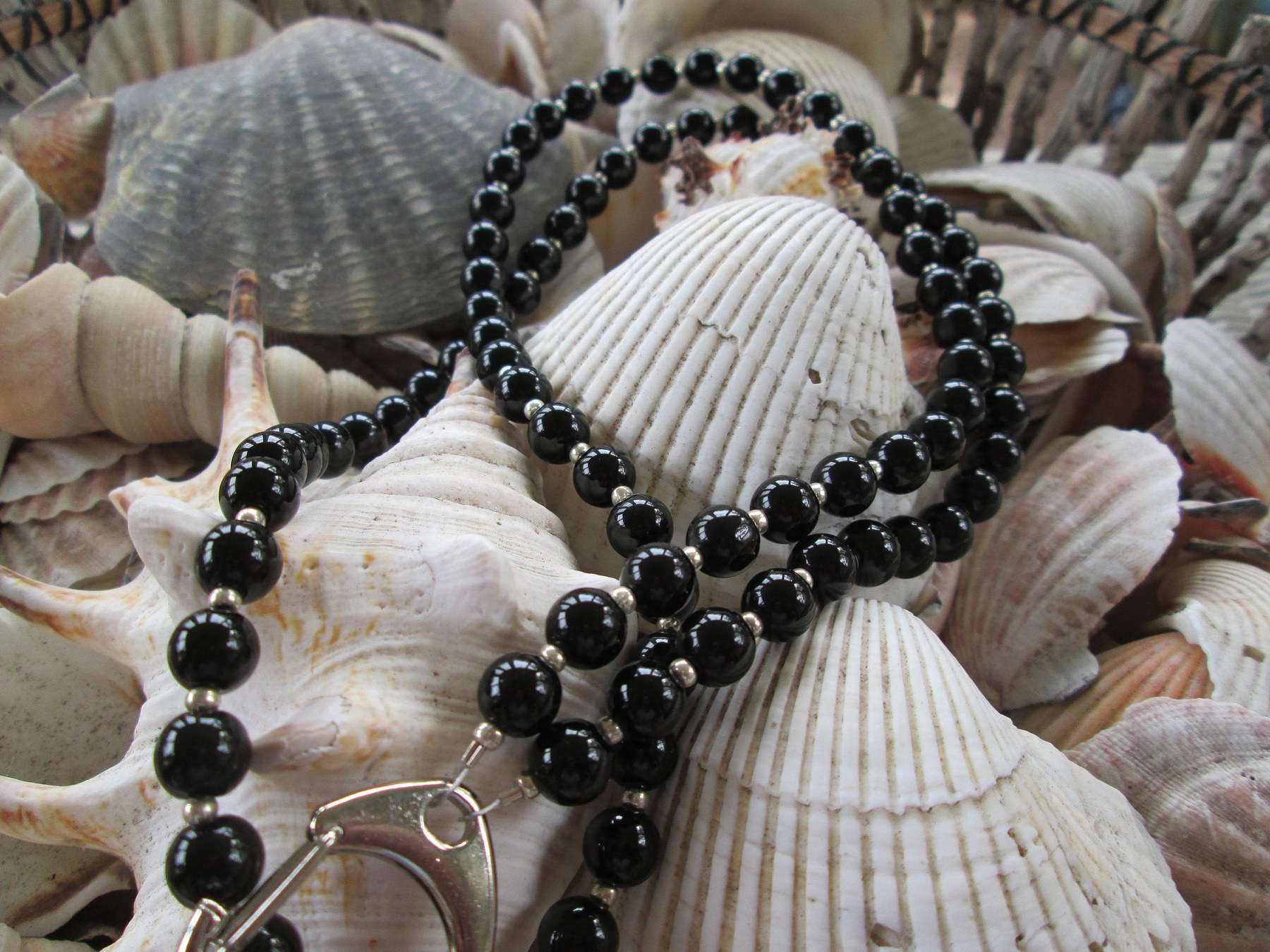 Black Obsidian Beaded Lanyard, Natural Gemstone ID Badge Holder Necklace, Eyeglass Chain, Teacher Nurse Gift, Handmade