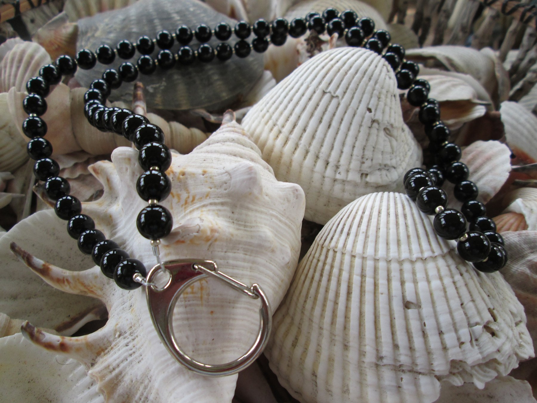 Black Obsidian Beaded Lanyard, Natural Gemstone ID Badge Holder Necklace, Eyeglass Chain, Teacher Nurse Gift, Handmade, detail 10