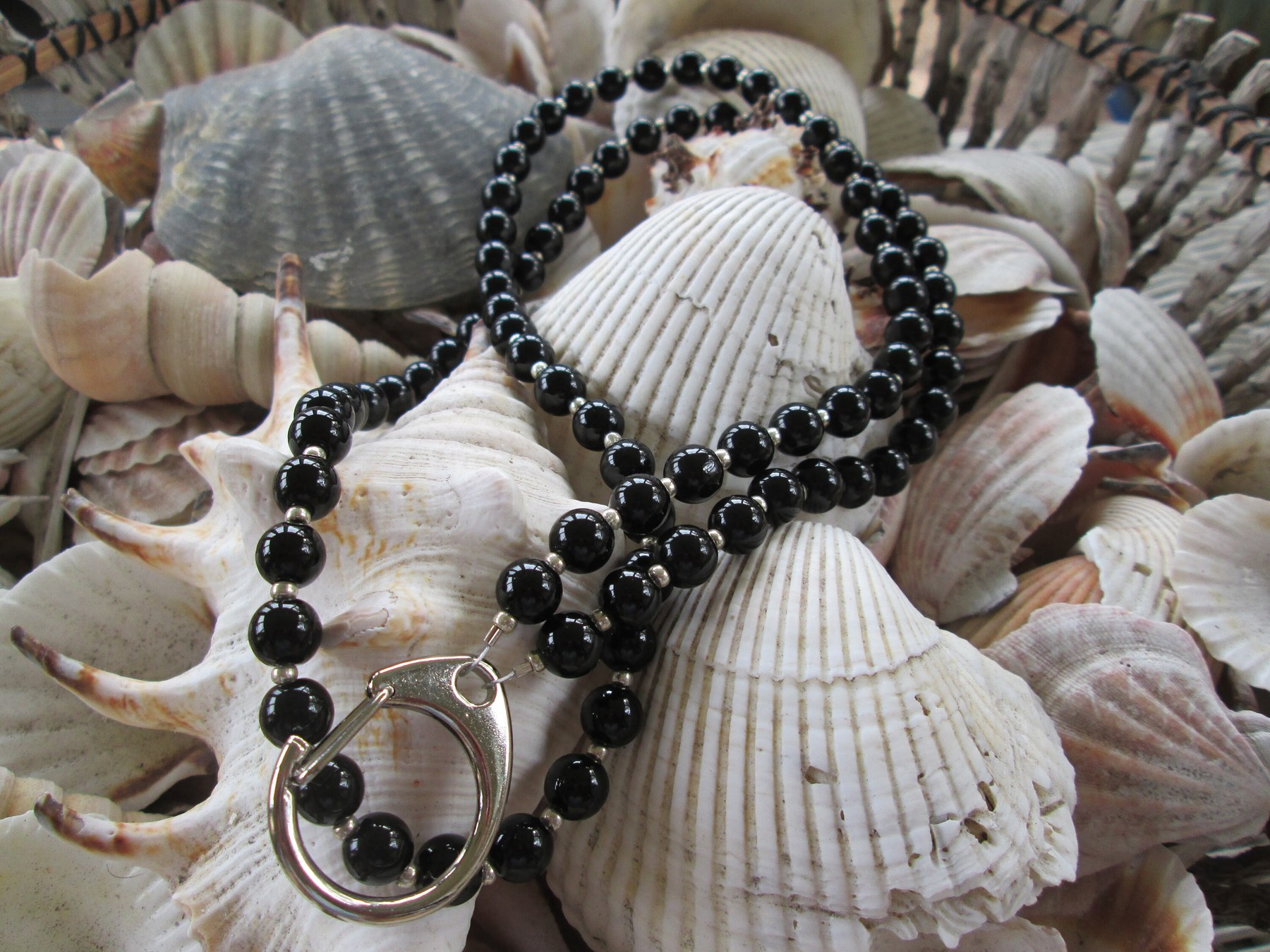 Black Obsidian Beaded Lanyard, Natural Gemstone ID Badge Holder Necklace, Eyeglass Chain, Teacher Nurse Gift, Handmade, detail 3