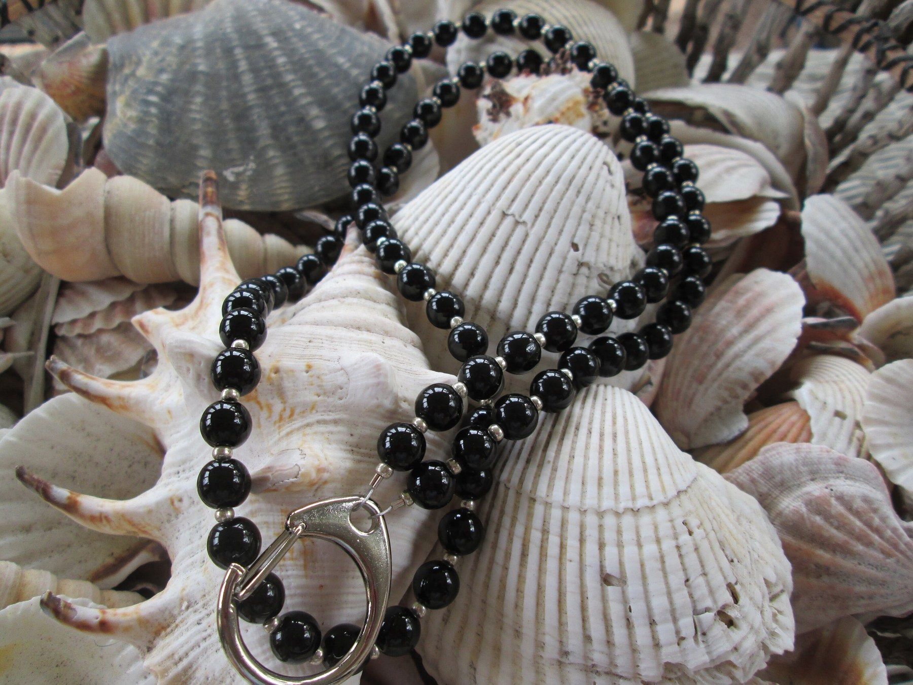 Black Obsidian Beaded Lanyard, Natural Gemstone ID Badge Holder Necklace, Eyeglass Chain, Teacher Nurse Gift, Handmade, detail 5