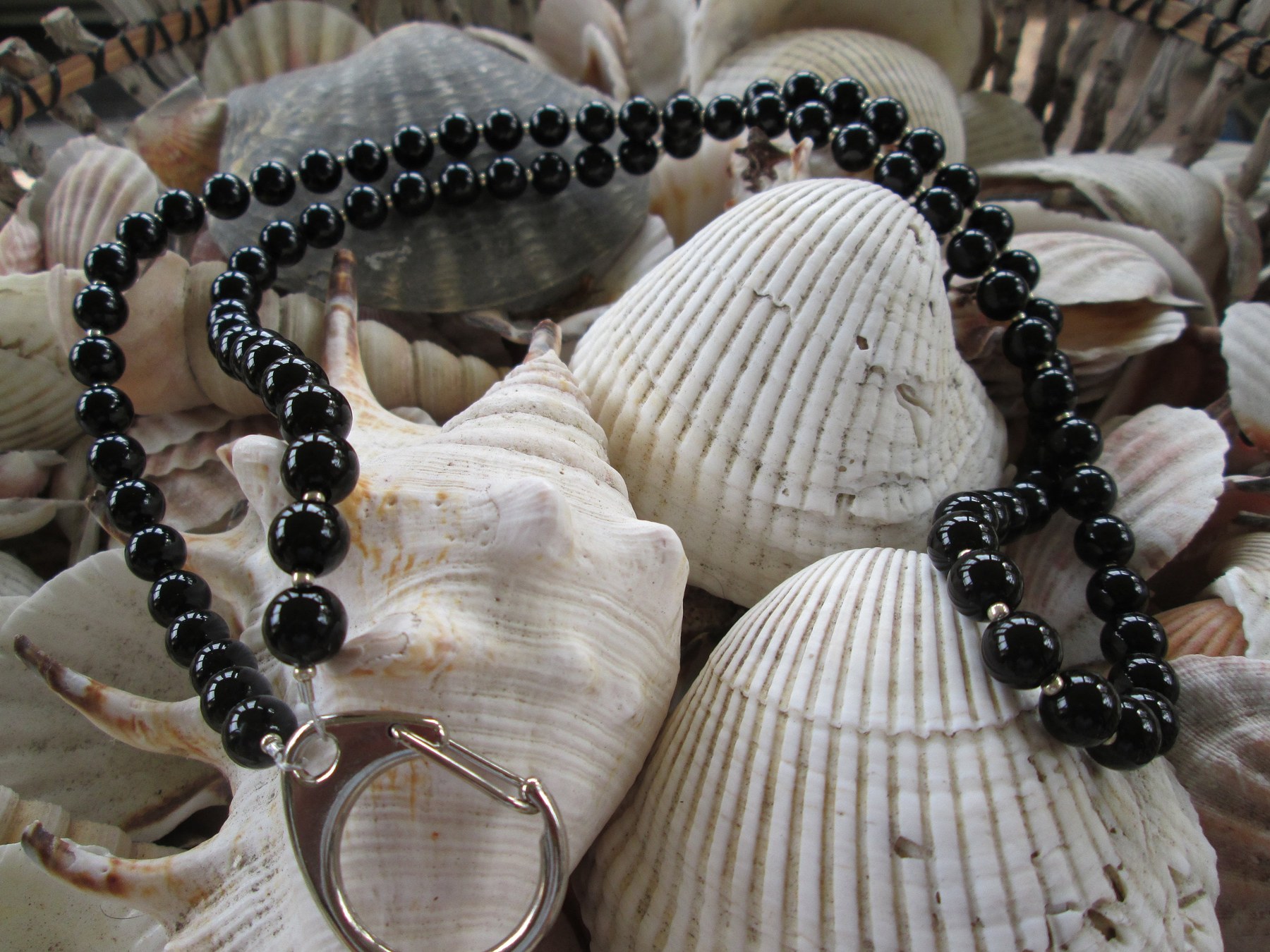 Black Obsidian Beaded Lanyard, Natural Gemstone ID Badge Holder Necklace, Eyeglass Chain, Teacher Nurse Gift, Handmade, detail 6