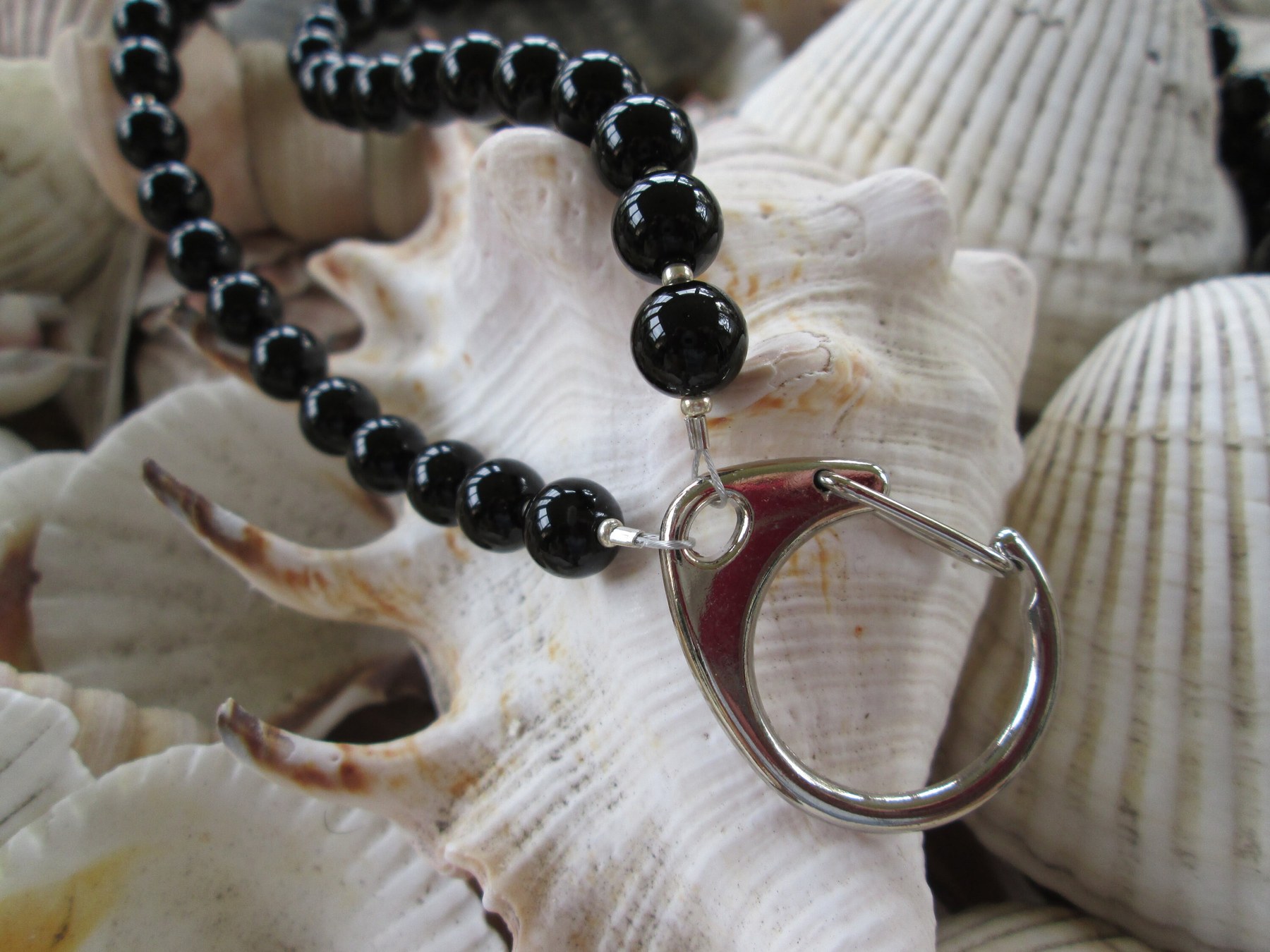 Black Obsidian Beaded Lanyard, Natural Gemstone ID Badge Holder Necklace, Eyeglass Chain, Teacher Nurse Gift, Handmade, detail 7