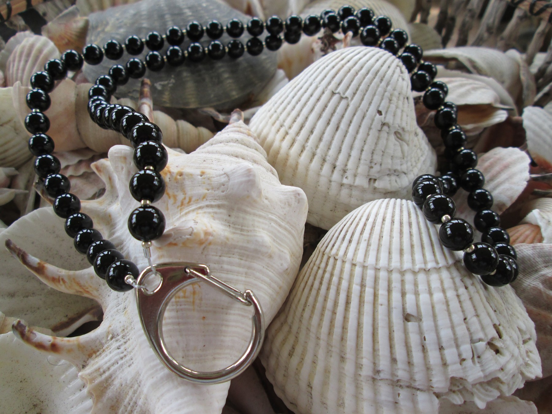 Black Obsidian Beaded Lanyard, Natural Gemstone ID Badge Holder Necklace, Eyeglass Chain, Teacher Nurse Gift, Handmade, detail 8