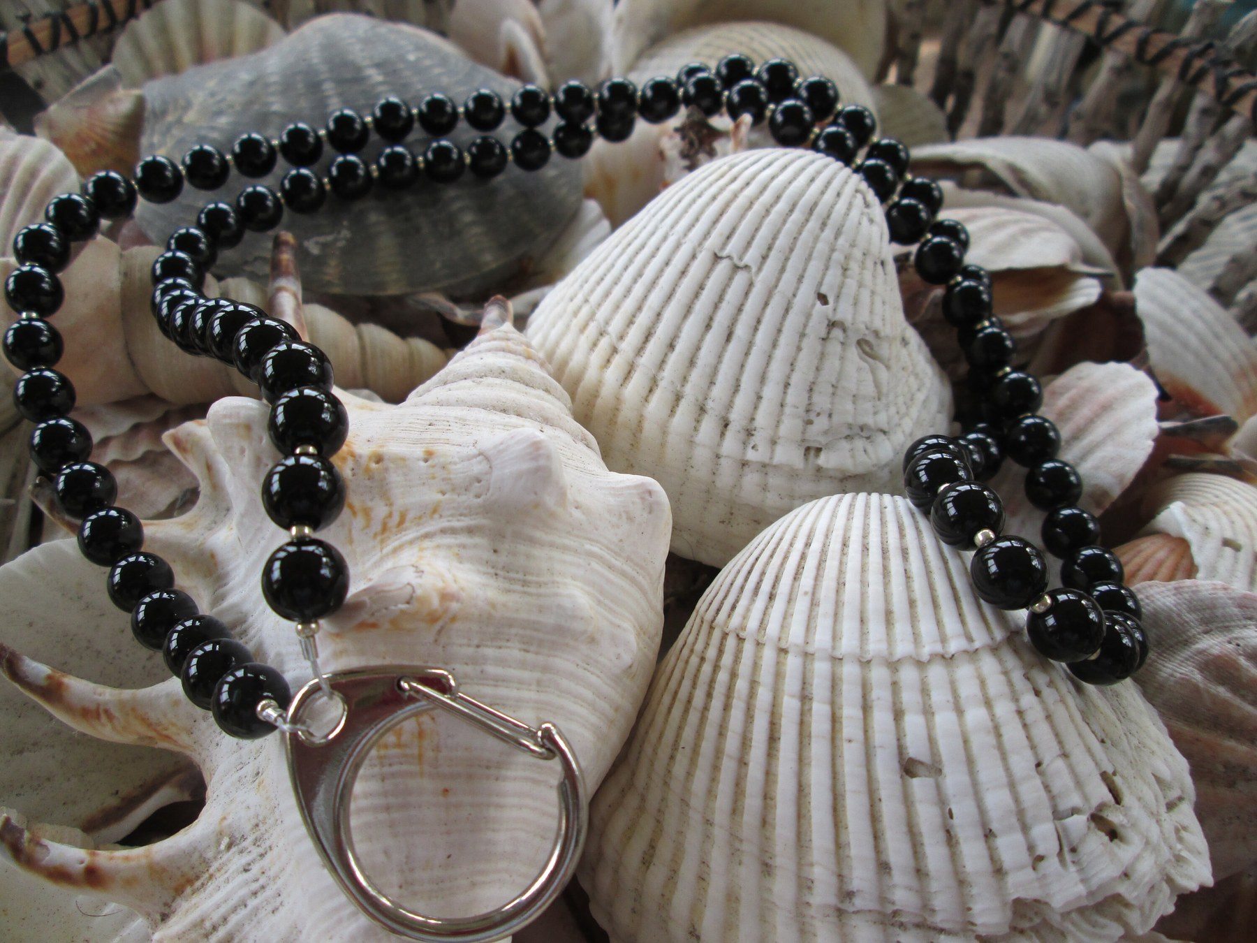 Black Obsidian Beaded Lanyard, Natural Gemstone ID Badge Holder Necklace, Eyeglass Chain, Teacher Nurse Gift, Handmade, detail 9