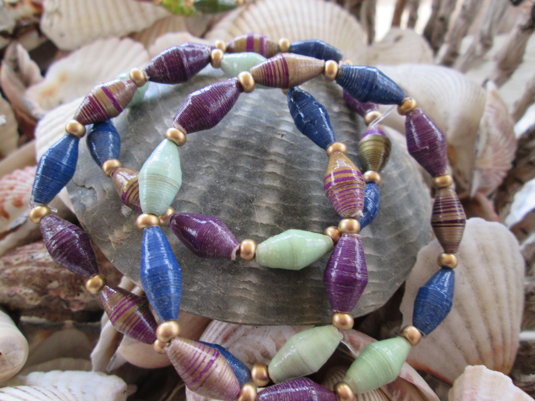 Bracelet trio, Outreach Uganda Royal paper beaded bracelets, 164