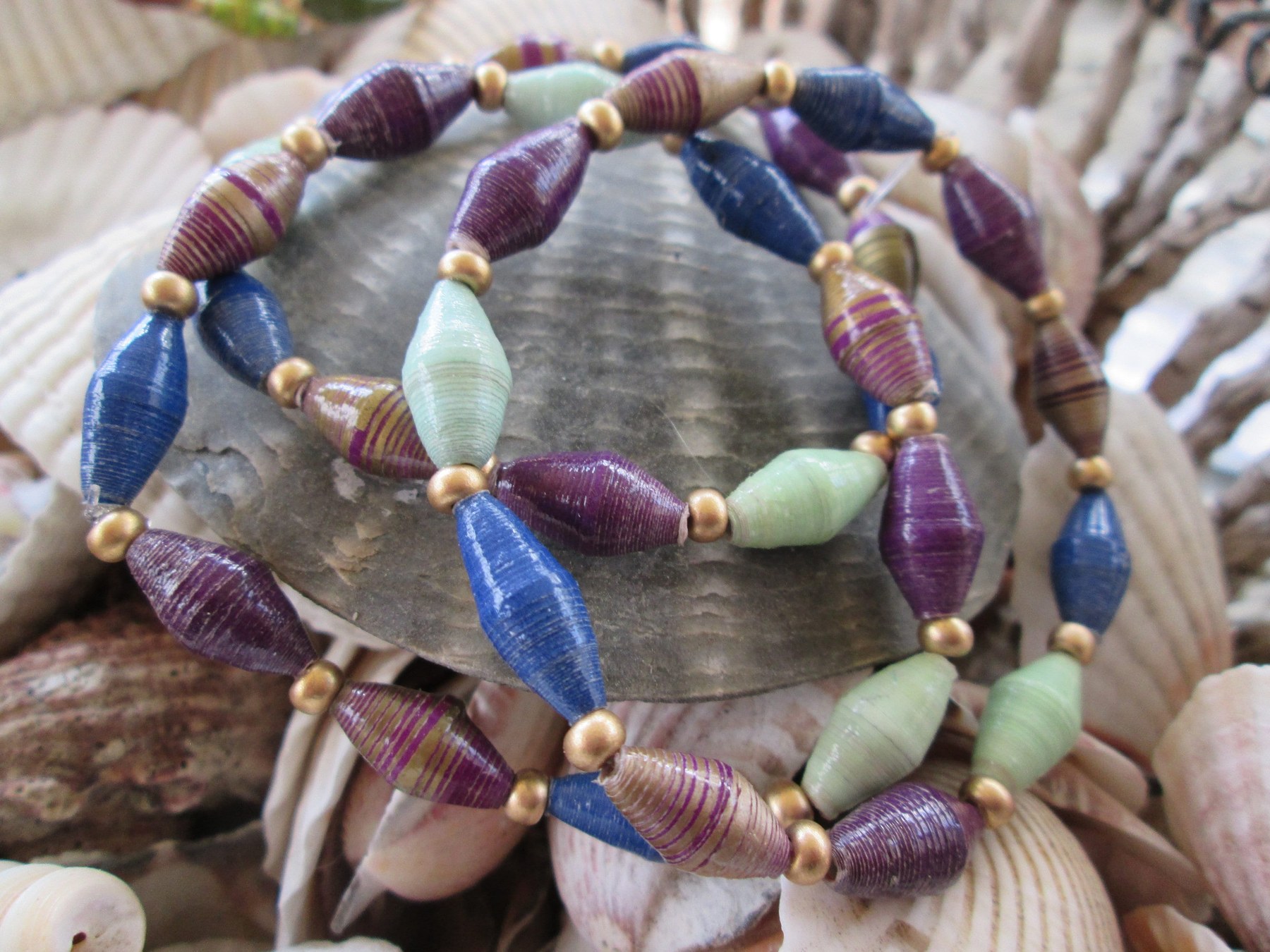 Bracelet trio, Outreach Uganda Royal paper beaded bracelets, 164, detail 2