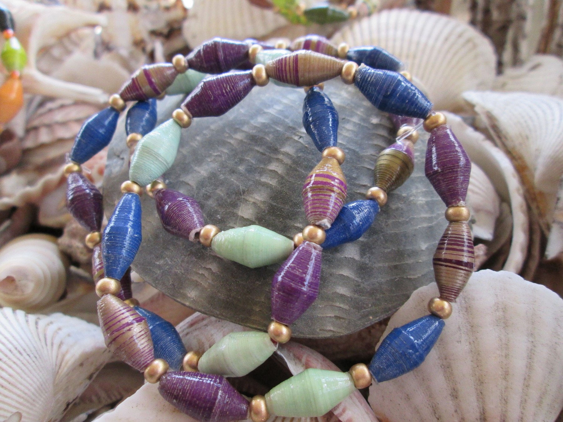 Bracelet trio, Outreach Uganda Royal paper beaded bracelets, 164, detail 3