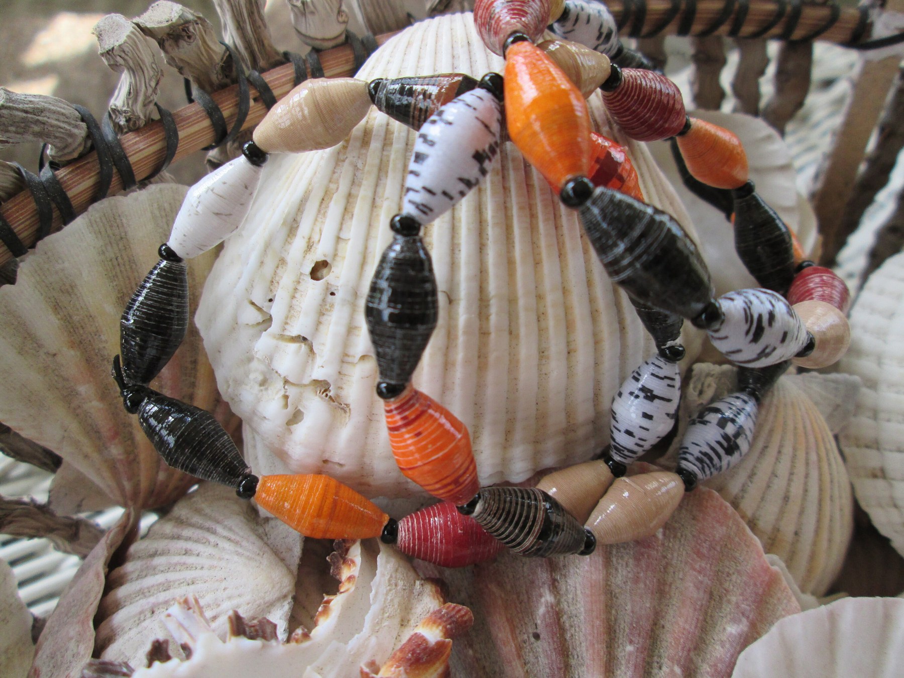 Bracelet trio, Outreach Uganda Safari Mix paper beaded bracelets, 192, detail 2