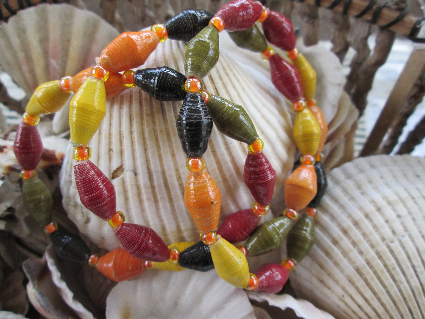 Bracelet trio, Outreach Uganda Autumn Splendor paper beaded bracelets, 175