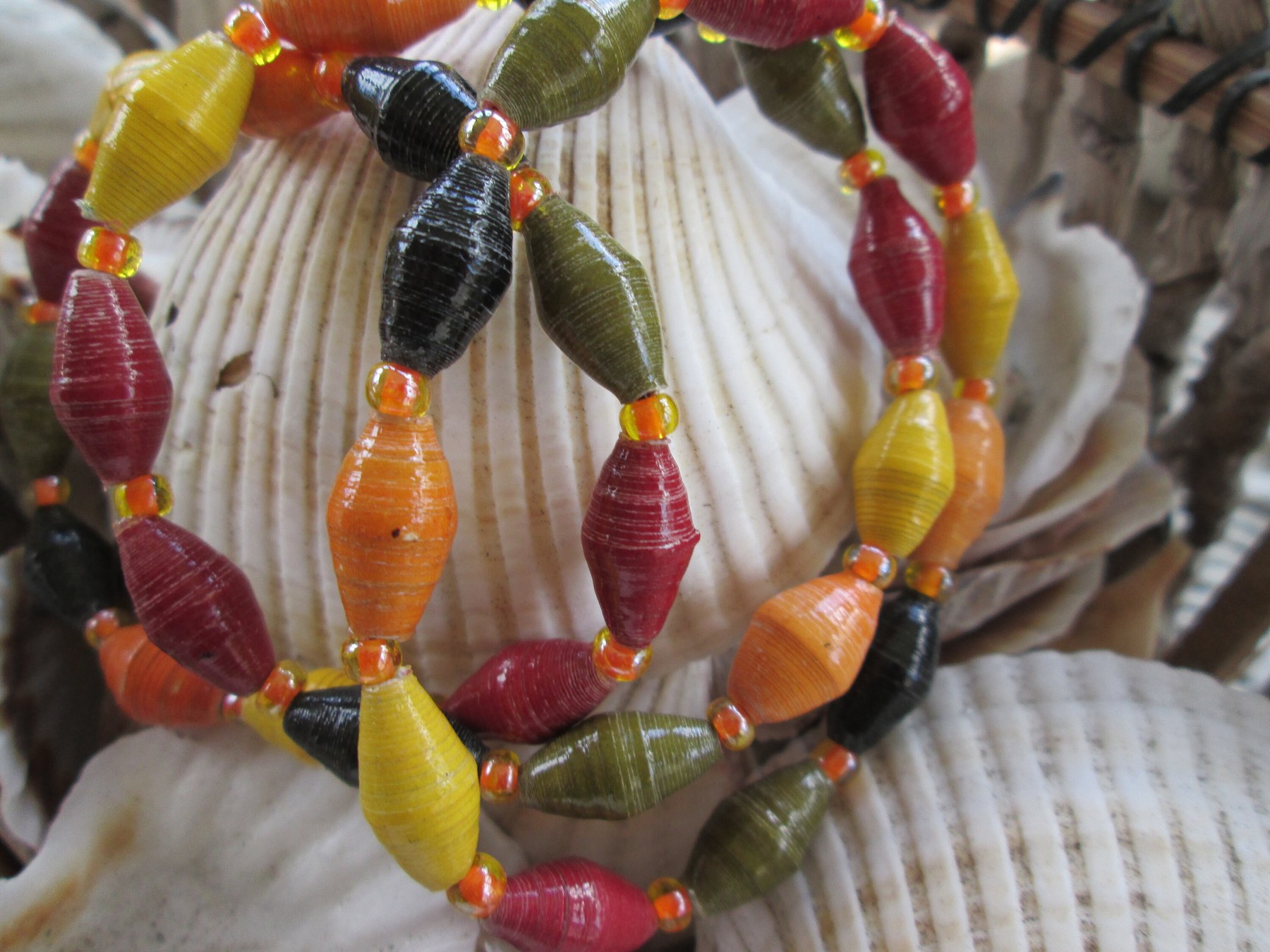 Bracelet trio, Outreach Uganda Autumn Splendor paper beaded bracelets, 175, detail 3