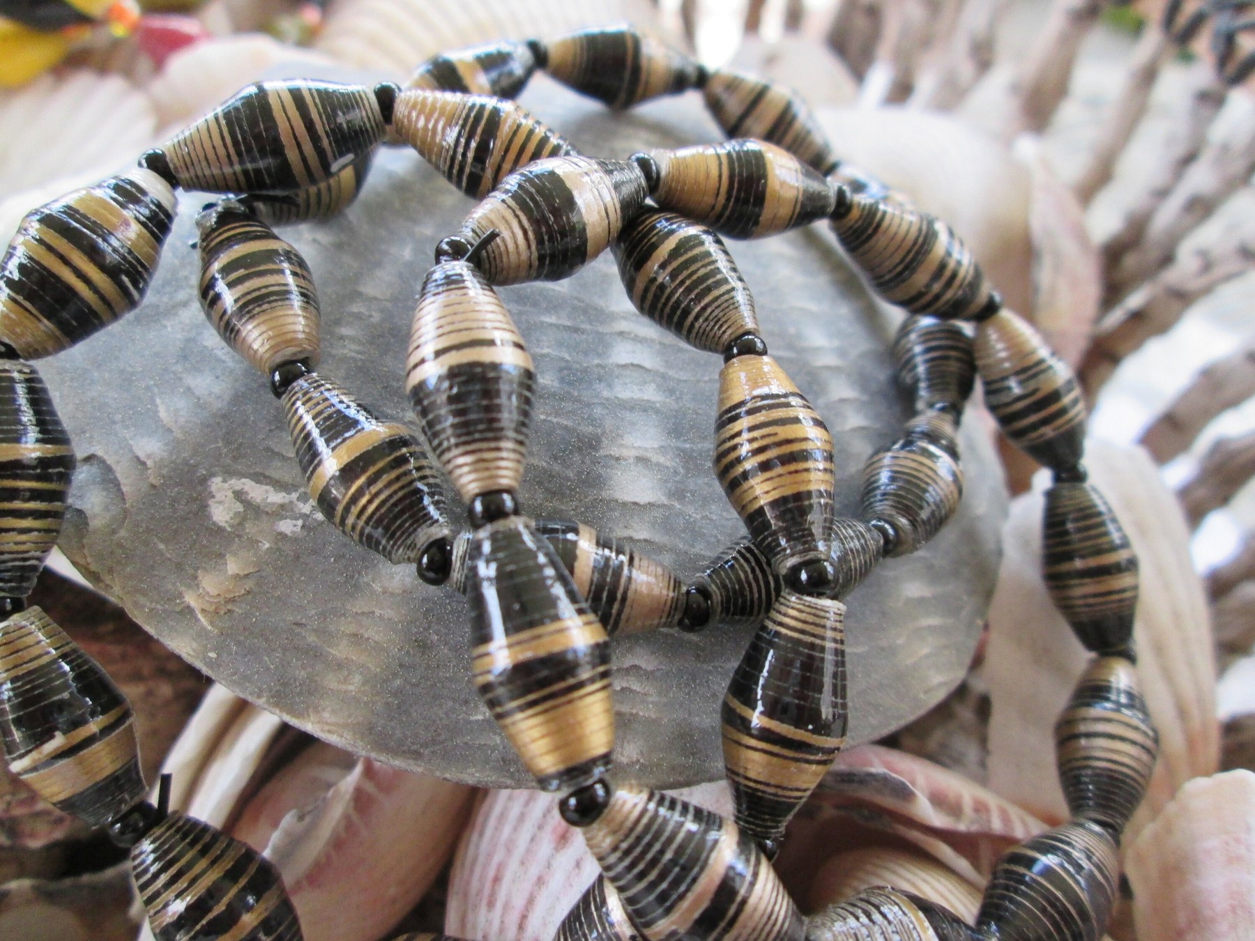 Bracelet trio, Outreach Uganda Black and Gold Beaded bracelets, 179, detail 2