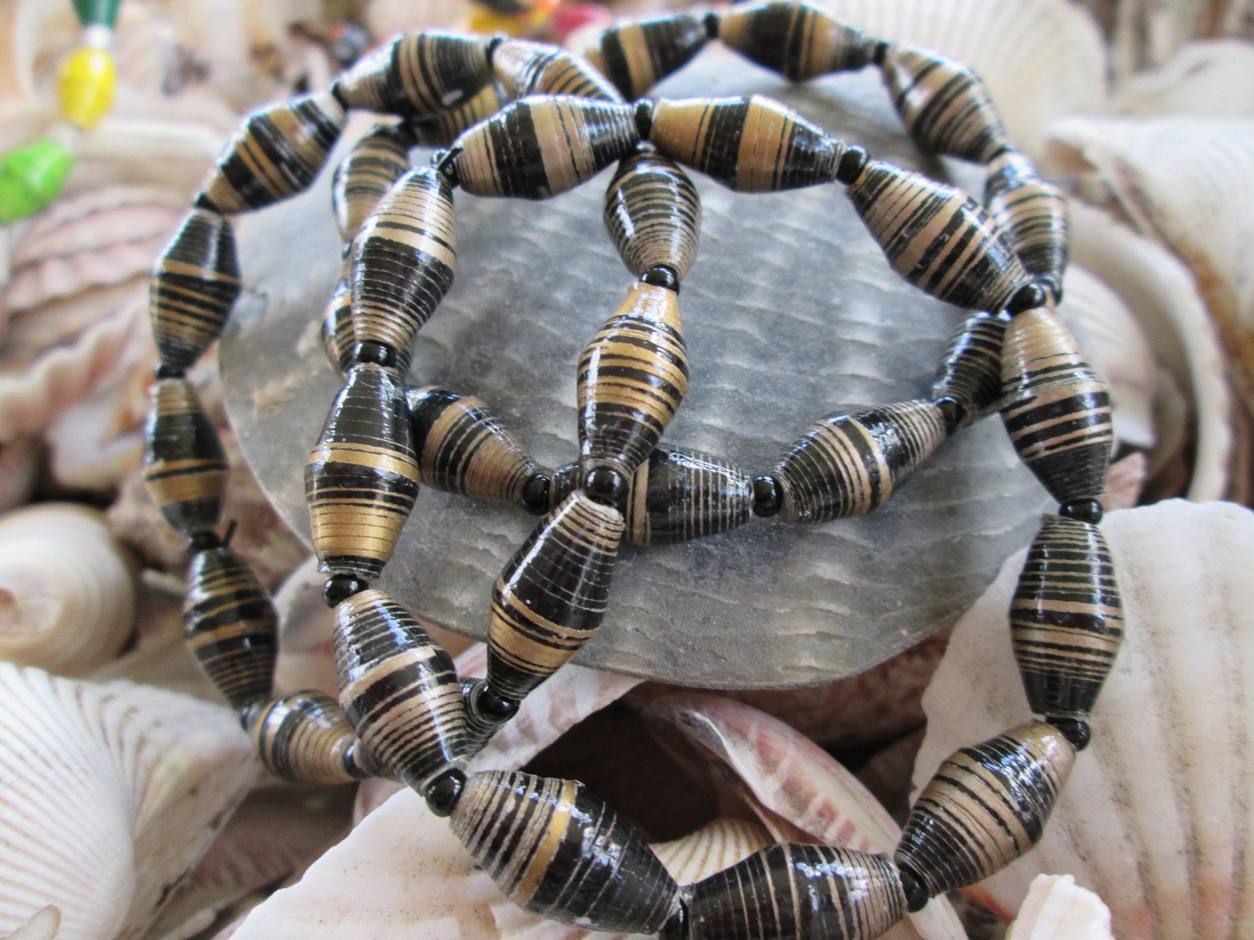 Bracelet trio, Outreach Uganda Black and Gold Beaded bracelets, 179, detail 3