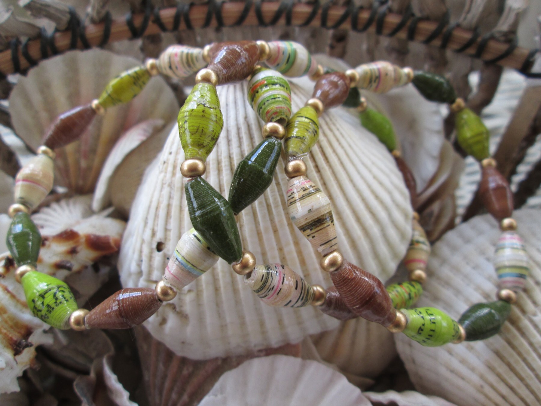 Bracelet trio, Outreach Uganda Savannah Grasses paper beaded bracelets, 193