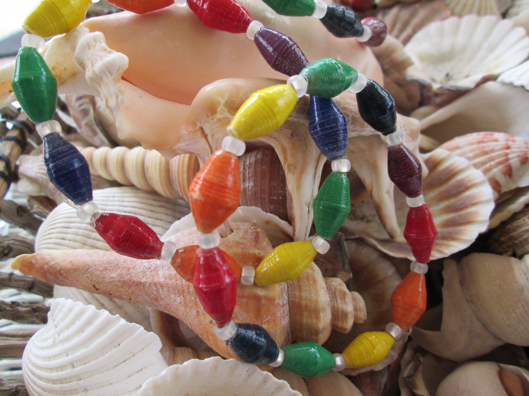 Bracelet trio, Outreach Uganda Crayon Box paper beaded bracelets, 184, detail 2