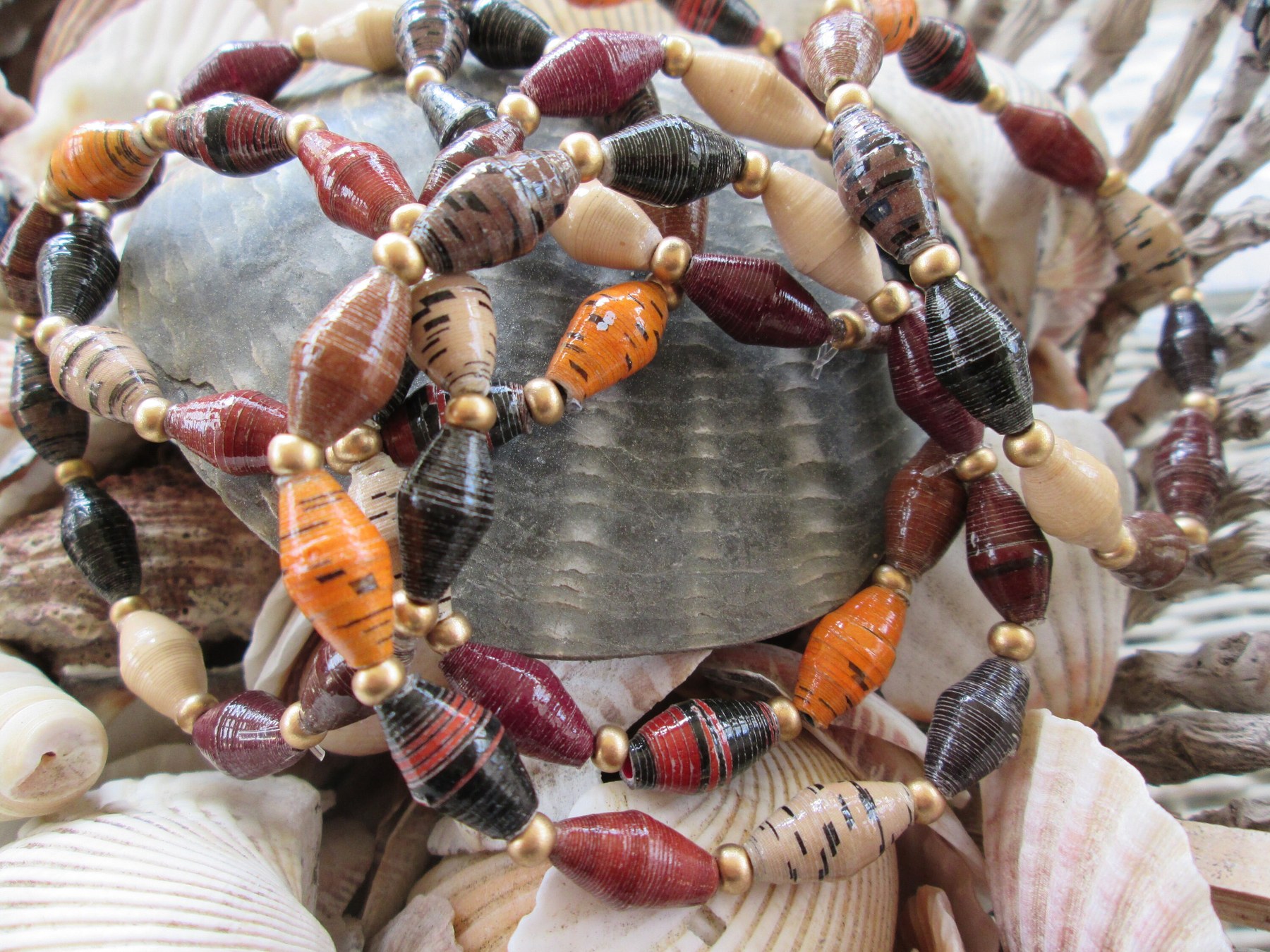 Bracelet trio , Outreach Uganda Coffee Shop Mix paper beaded bracelets, 183, detail 2