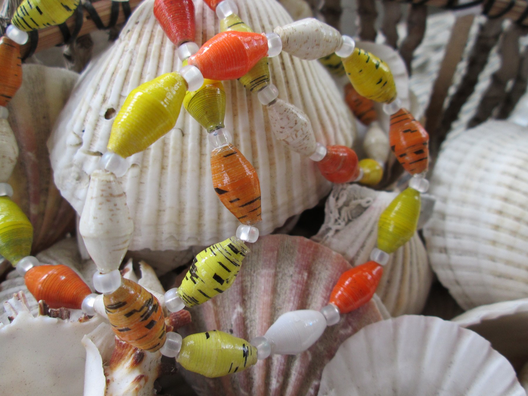 Bracelet trio, Outreach Uganda Daffodil paper beaded bracelets, 165, detail 3
