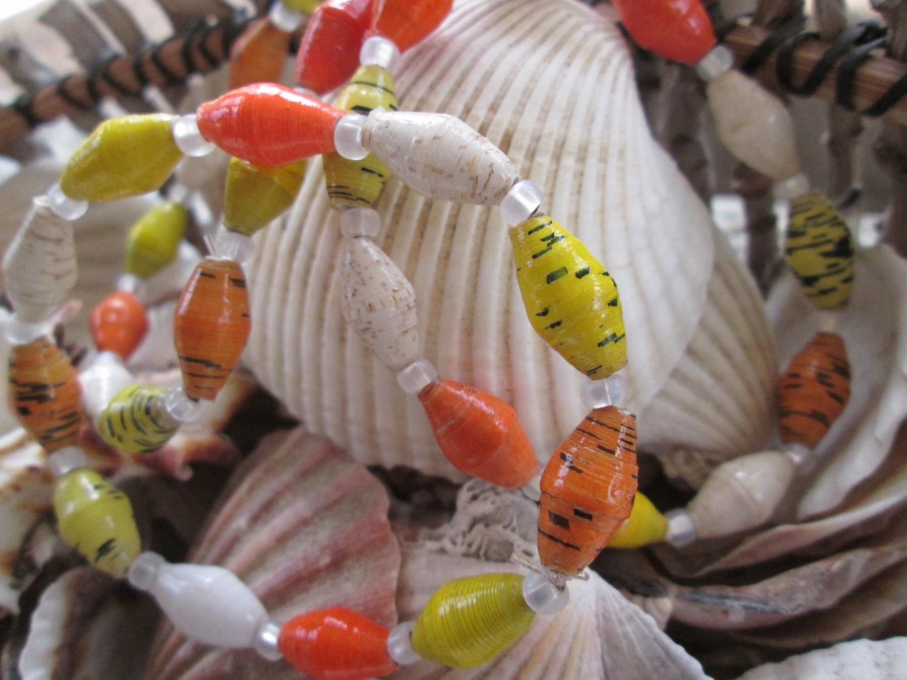 Bracelet trio, Outreach Uganda Daffodil paper beaded bracelets, 165, detail 4