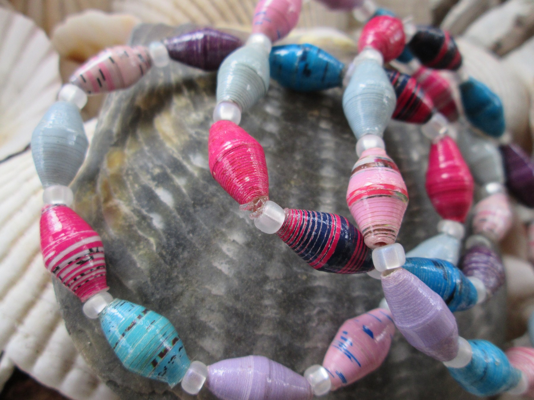 Bracelet trio, Outreach Uganda Evening Sky beaded bracelets. 166, detail 2