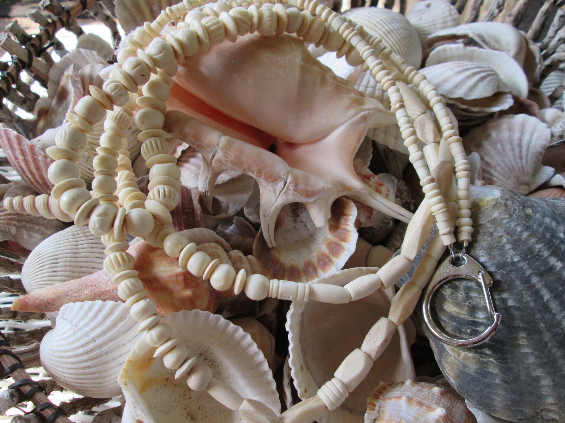 Lanyard, beige bone bead lanyard, 719