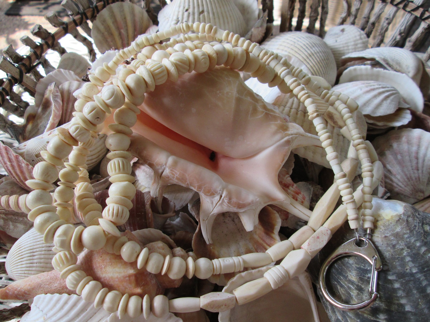 Lanyard, beige bone bead lanyard, 719, detail 5