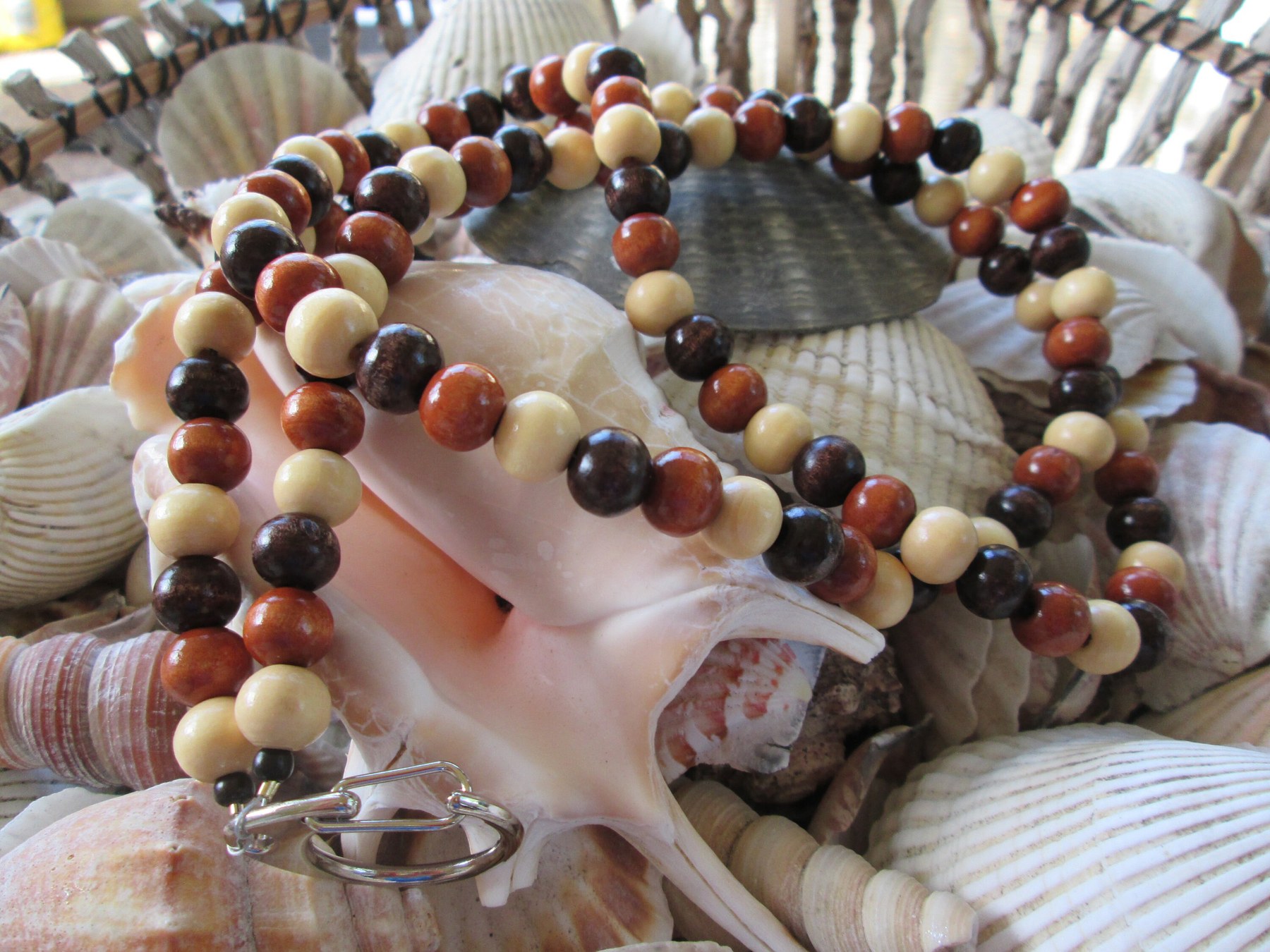 Handmade Beaded Lanyard: Three-Color 10mm Wood Beads, 736, detail 2