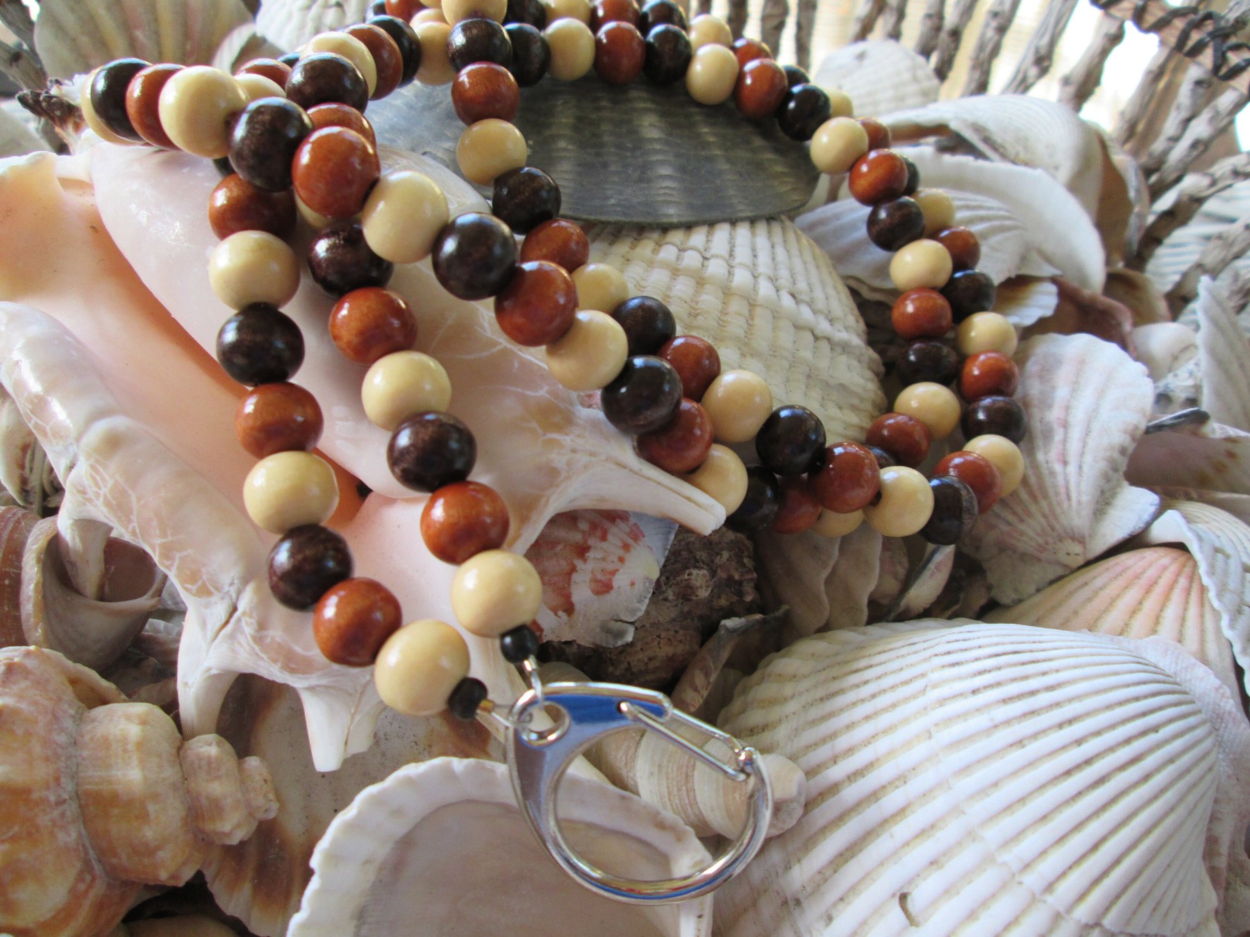 Handmade Beaded Lanyard: Three-Color 10mm Wood Beads, 736, detail 3