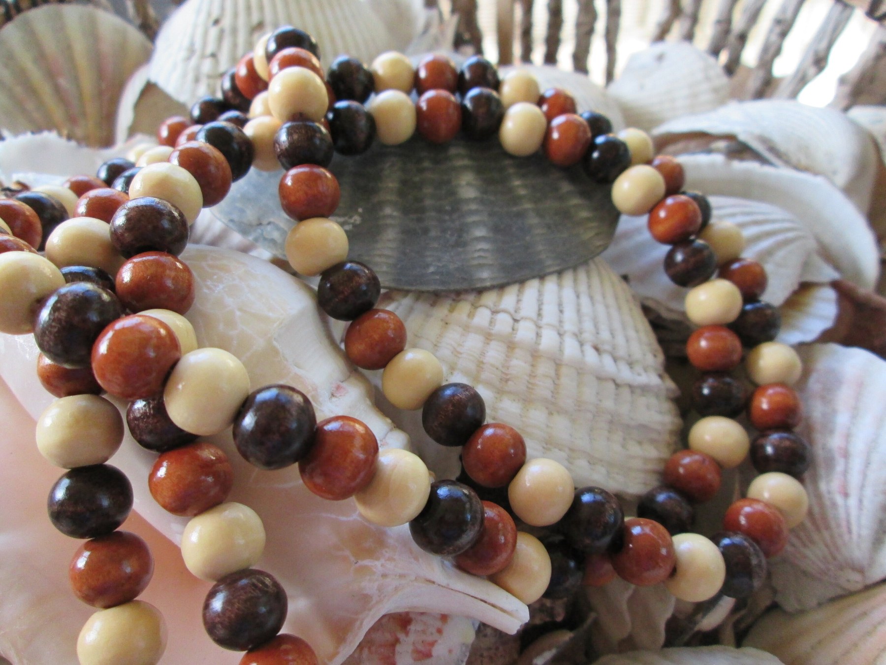 Handmade Beaded Lanyard: Three-Color 10mm Wood Beads, 736, detail 4