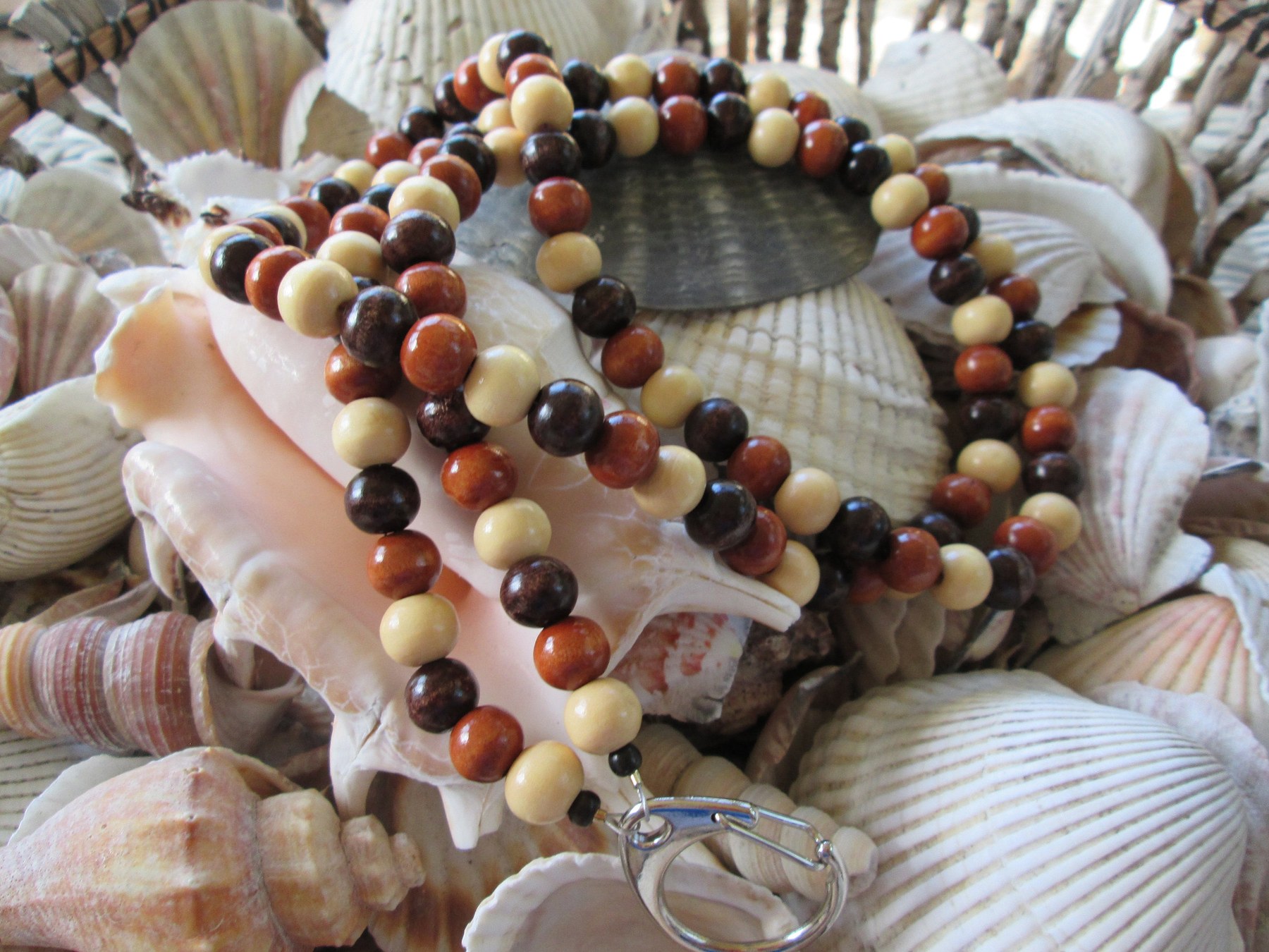 Handmade Beaded Lanyard: Three-Color 10mm Wood Beads, 736, detail 5