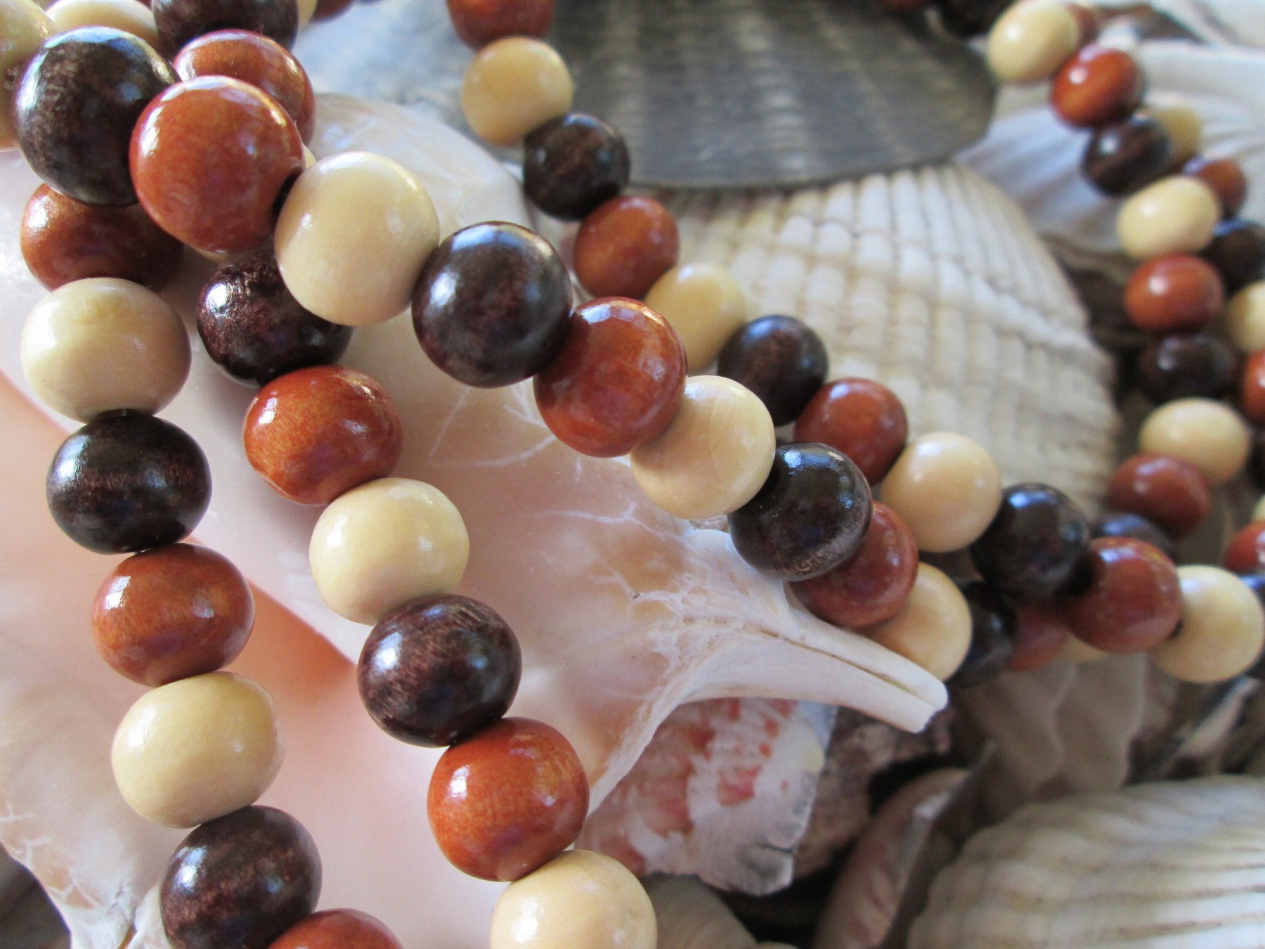 Handmade Beaded Lanyard: Three-Color 10mm Wood Beads, 736, detail 6