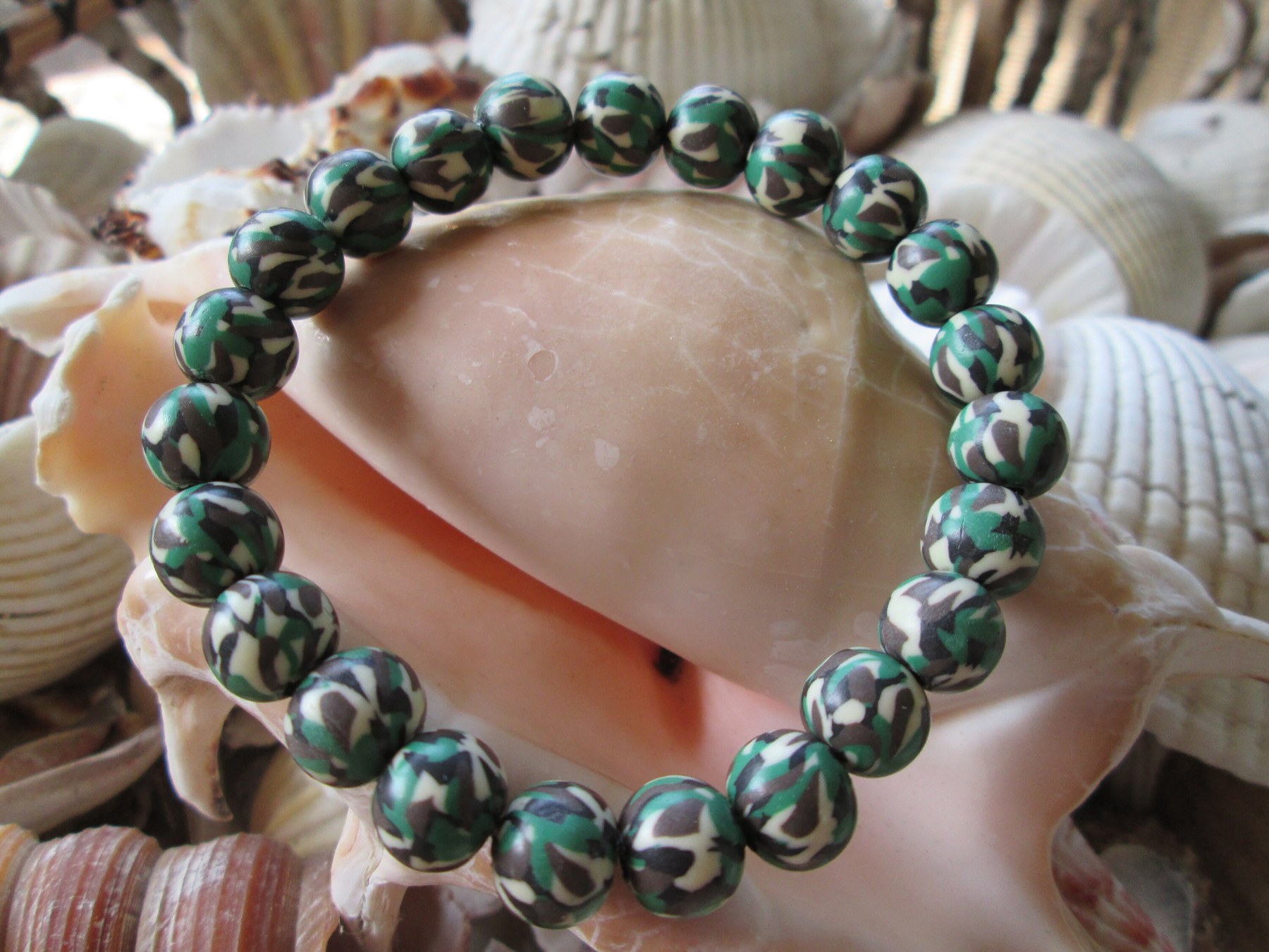 Handmade Camo Clay Bead Bracelet, Elastic Cord, BUY one GET one FREE, 149