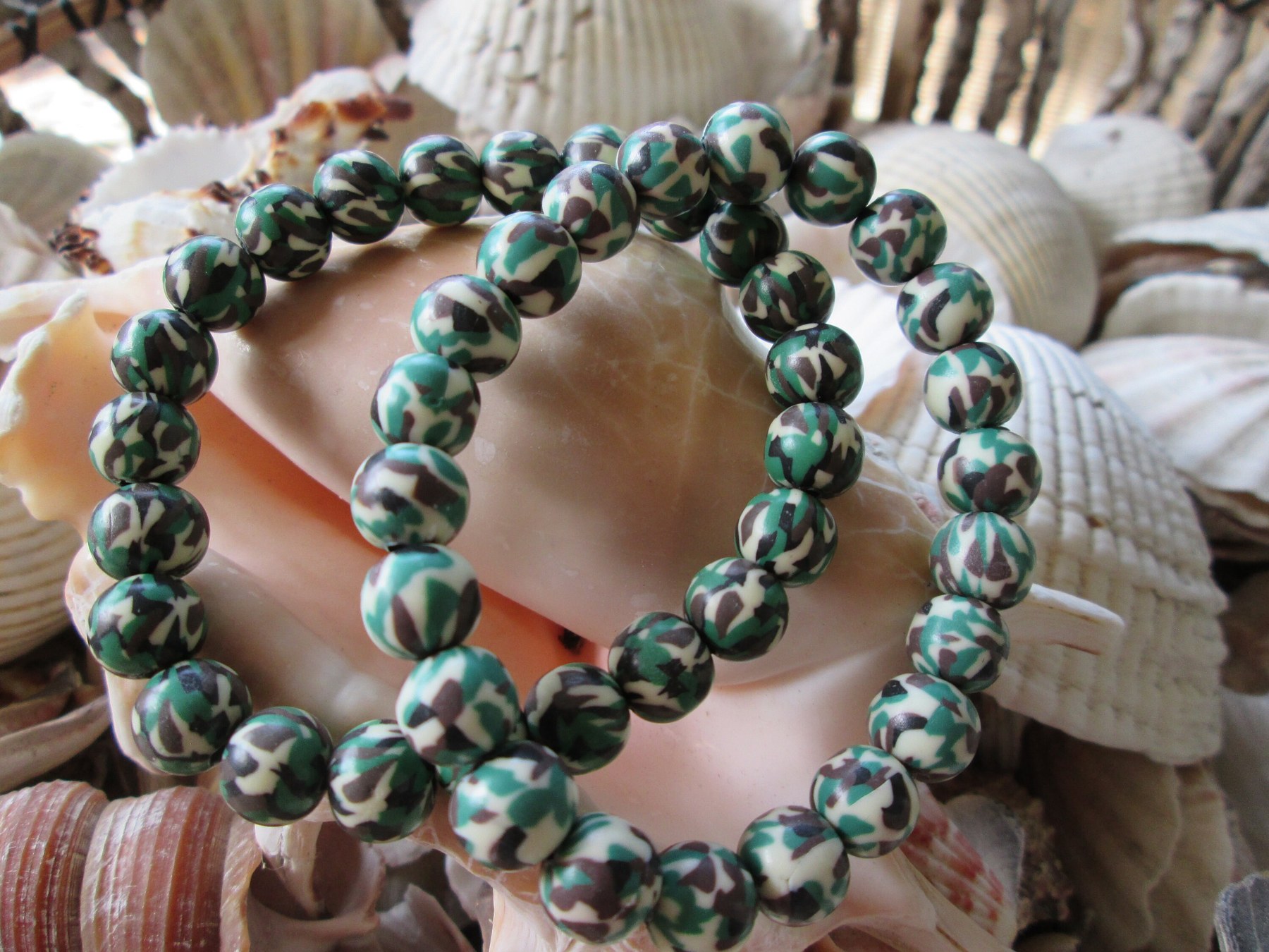 Handmade Camo Clay Bead Bracelet, Elastic Cord, BUY one GET one FREE, 149, detail 2