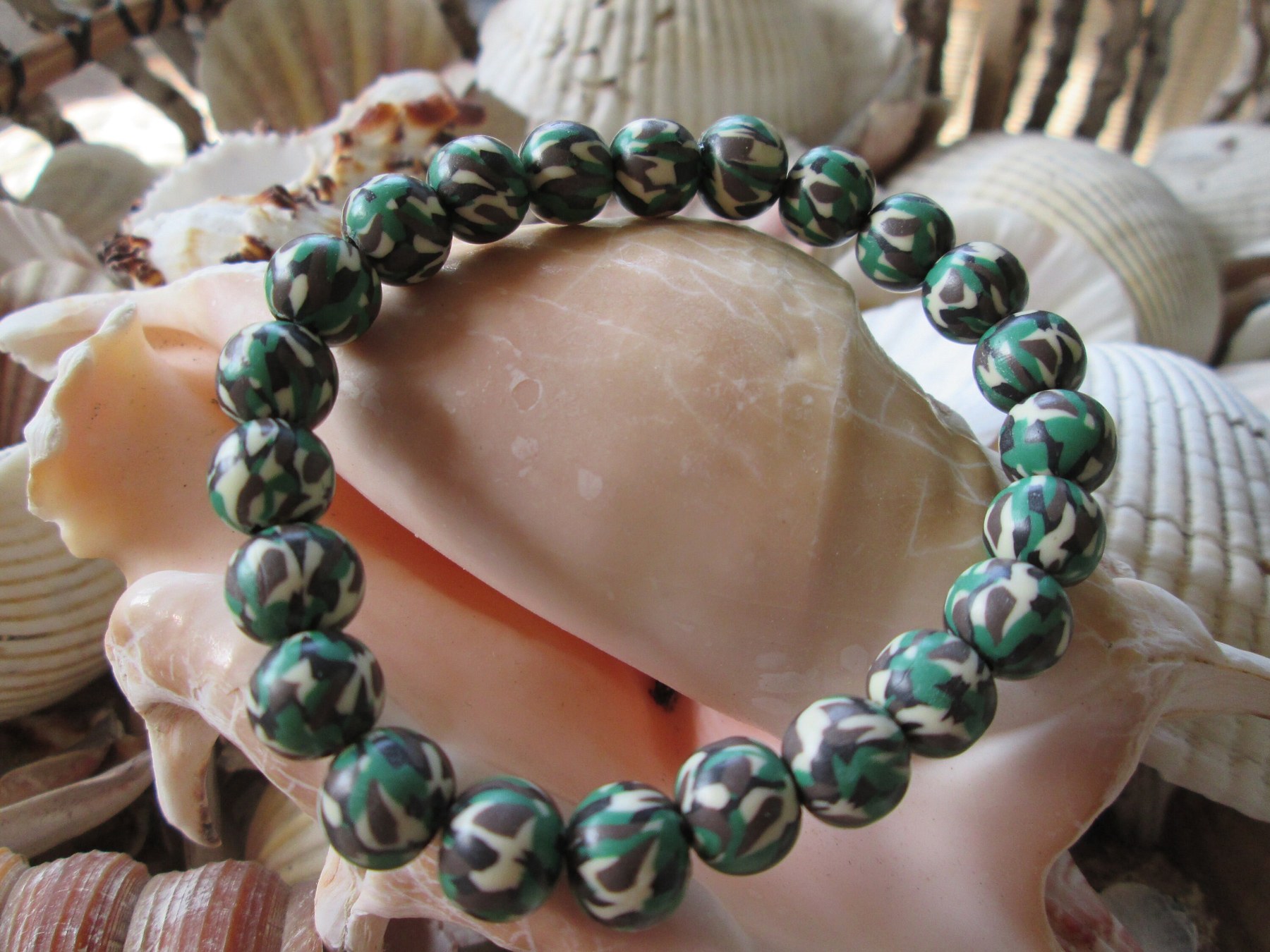 Handmade Camo Clay Bead Bracelet, Elastic Cord, BUY one GET one FREE, 149, detail 3