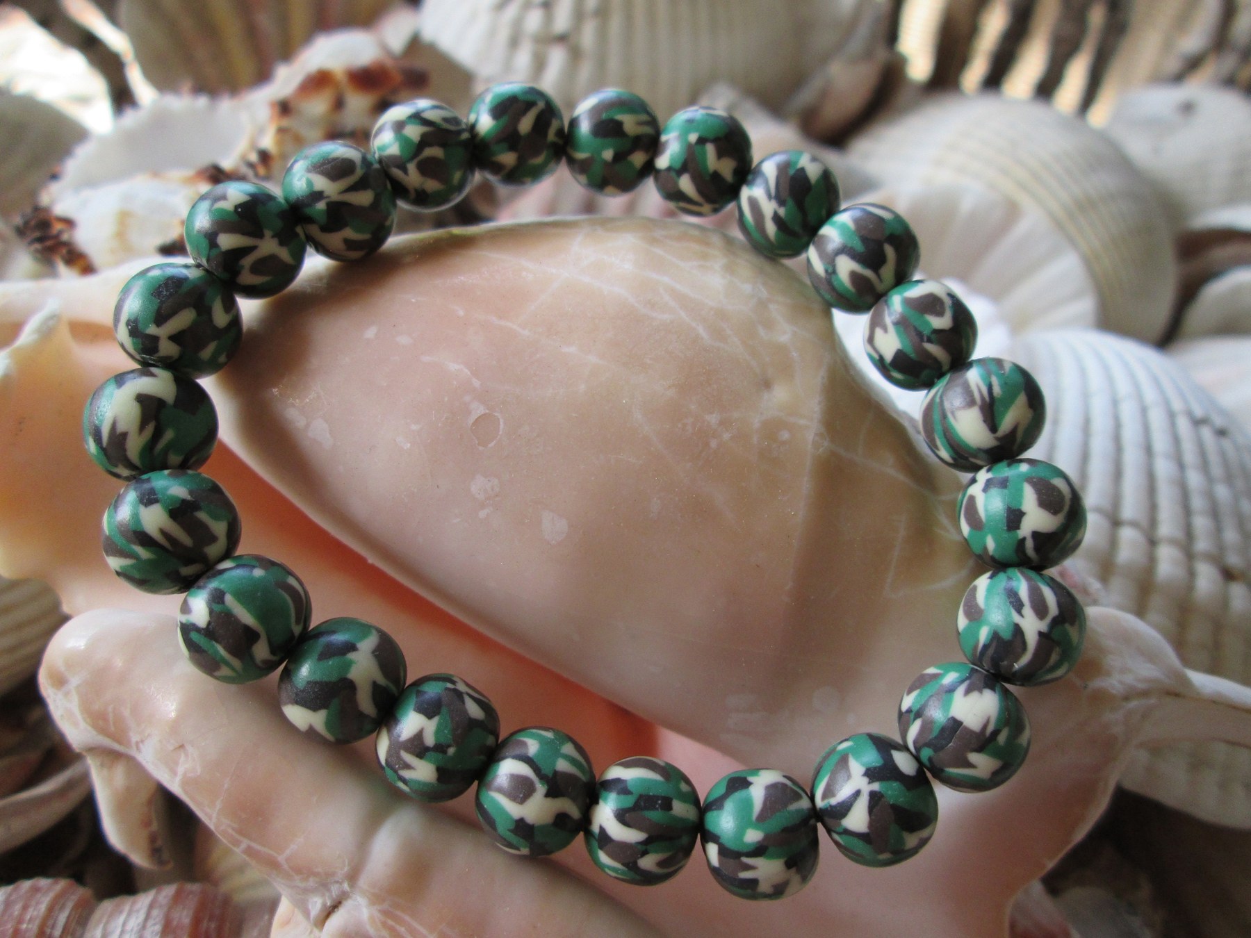 Handmade Camo Clay Bead Bracelet, Elastic Cord, BUY one GET one FREE, 149, detail 4
