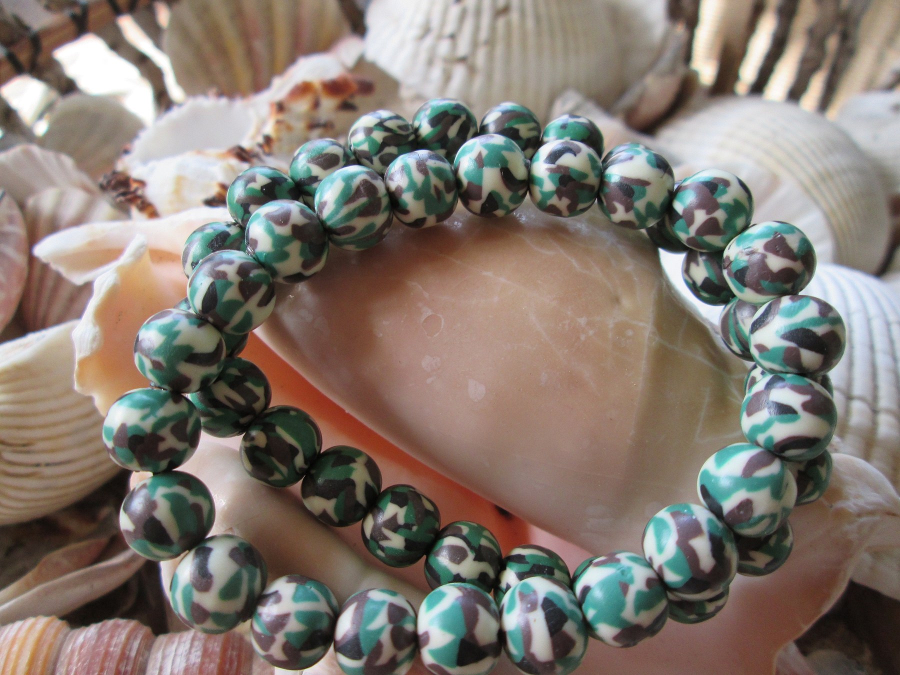 Handmade Camo Clay Bead Bracelet, Elastic Cord, BUY one GET one FREE, 149, detail 5
