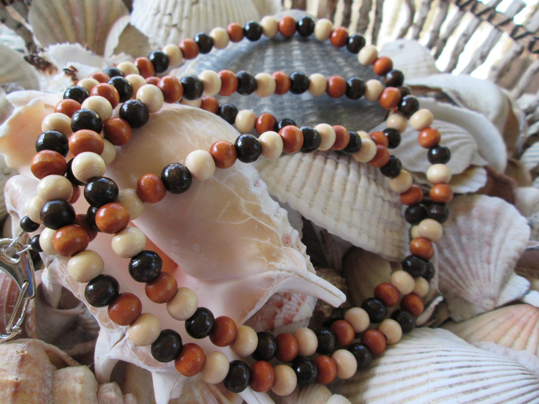 Wood multi color 8mm bead lanyard, 734