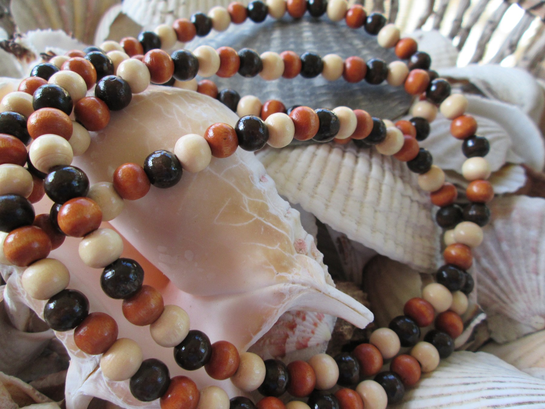 Wood multi color 8mm bead lanyard, 734, detail 3
