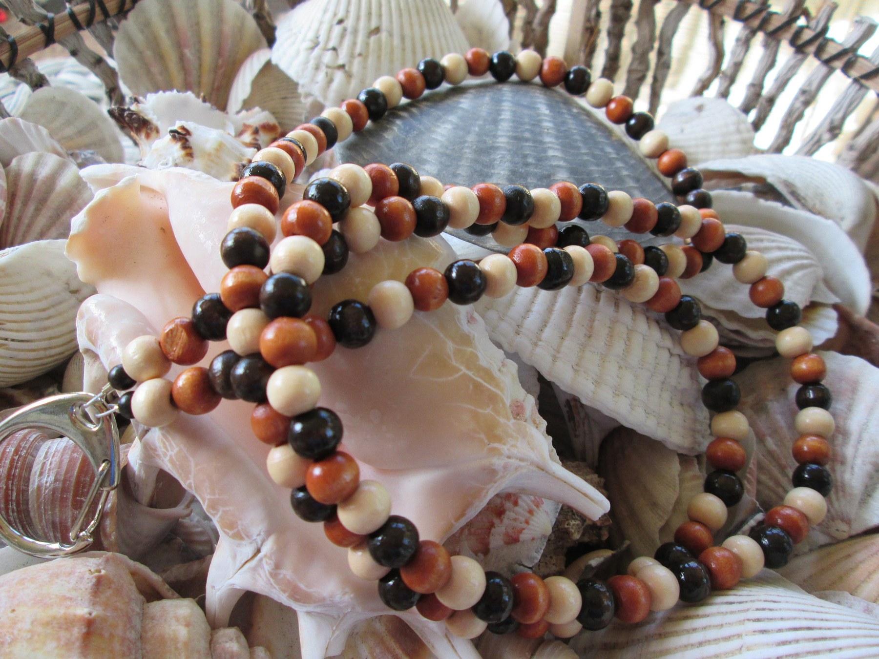 Wood multi color 8mm bead lanyard, 734, detail 4