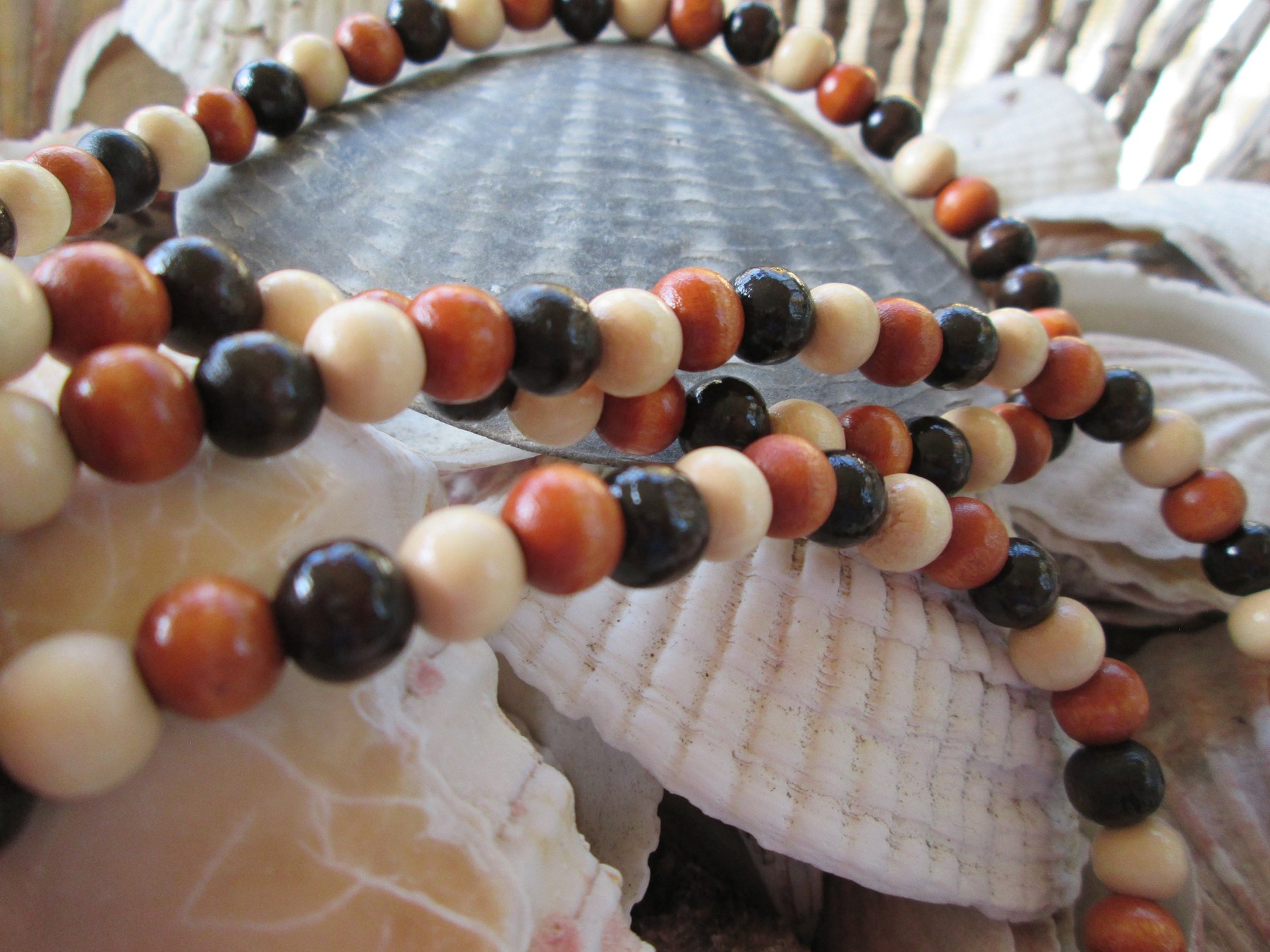 Wood multi color 8mm bead lanyard, 734, detail 5