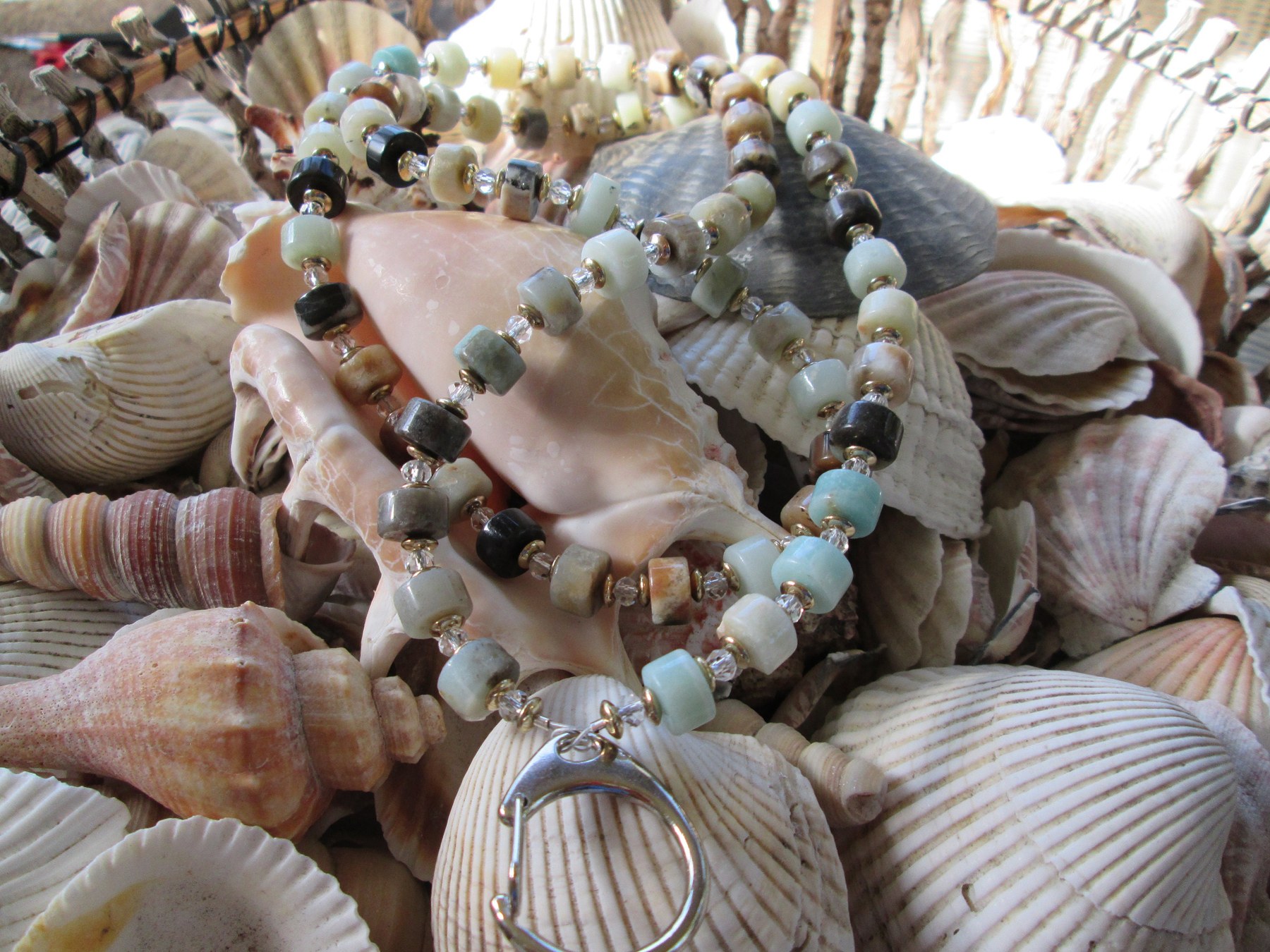 Multi Color Amazonite Beaded Lanyard, Rondelle Gemstone ID Badge Holder Necklace, Eyeglass Chain, Teacher Nurse Gift
