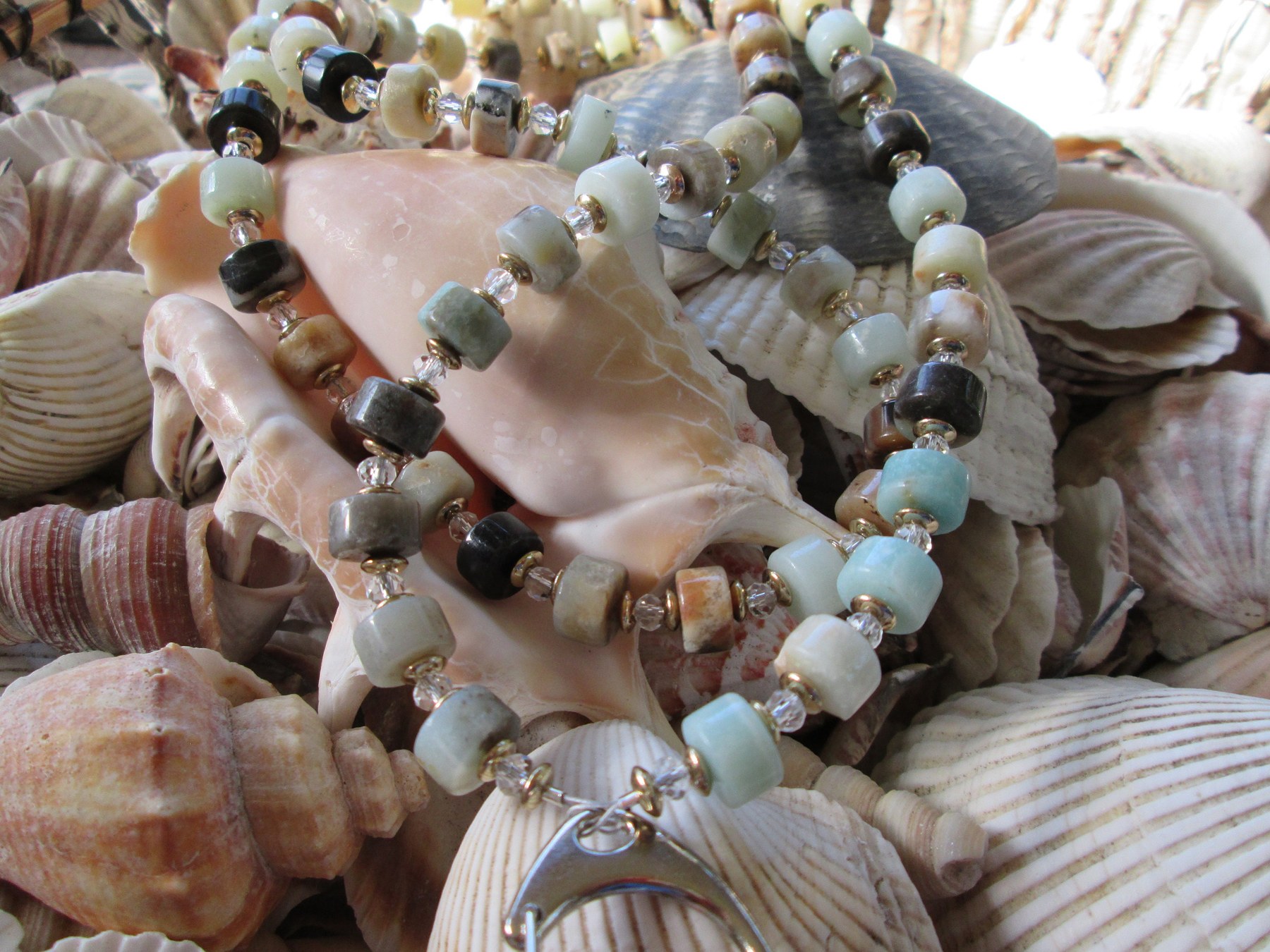 Multi Color Amazonite Beaded Lanyard, Rondelle Gemstone ID Badge Holder Necklace, Eyeglass Chain, Teacher Nurse Gift, detail 2