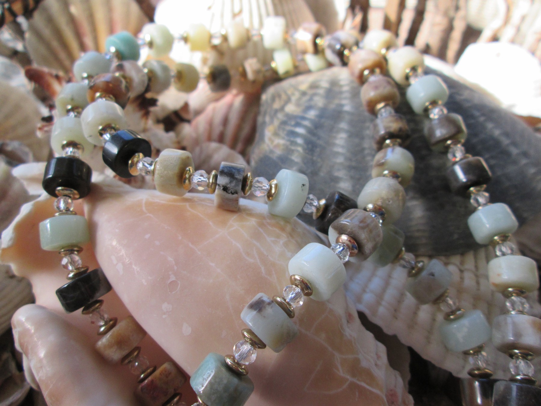 Multi Color Amazonite Beaded Lanyard, Rondelle Gemstone ID Badge Holder Necklace, Eyeglass Chain, Teacher Nurse Gift, detail 4