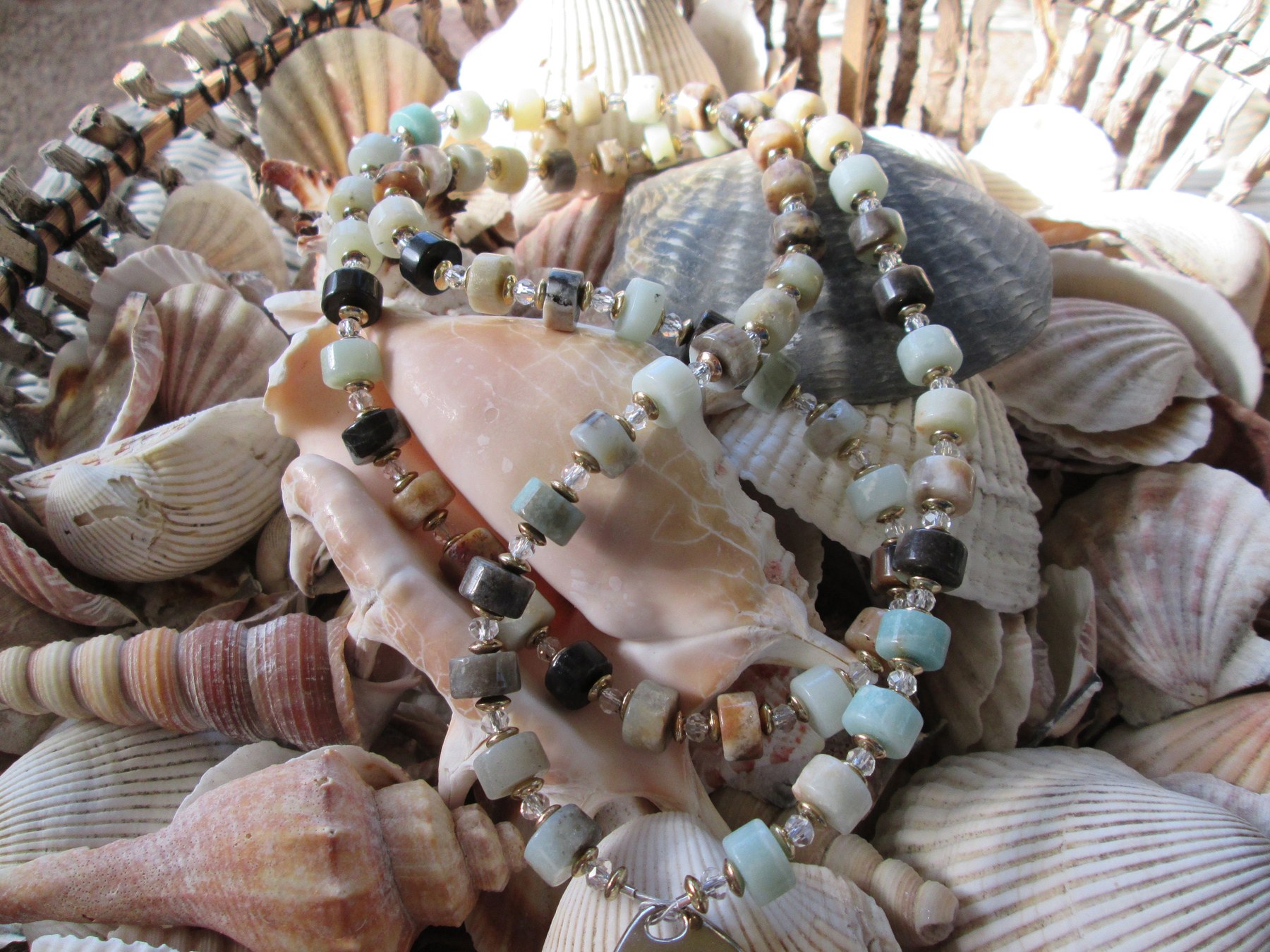 Multi Color Amazonite Beaded Lanyard, Rondelle Gemstone ID Badge Holder Necklace, Eyeglass Chain, Teacher Nurse Gift, detail 5