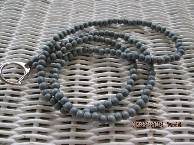 Lanyard, Dove Grey 8mm Wood Handmade Beaded Lanyard, 1705, detail 4