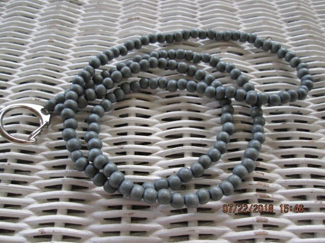 Lanyard, Dove Grey 8mm Wood Handmade Beaded Lanyard, 1705, detail 5