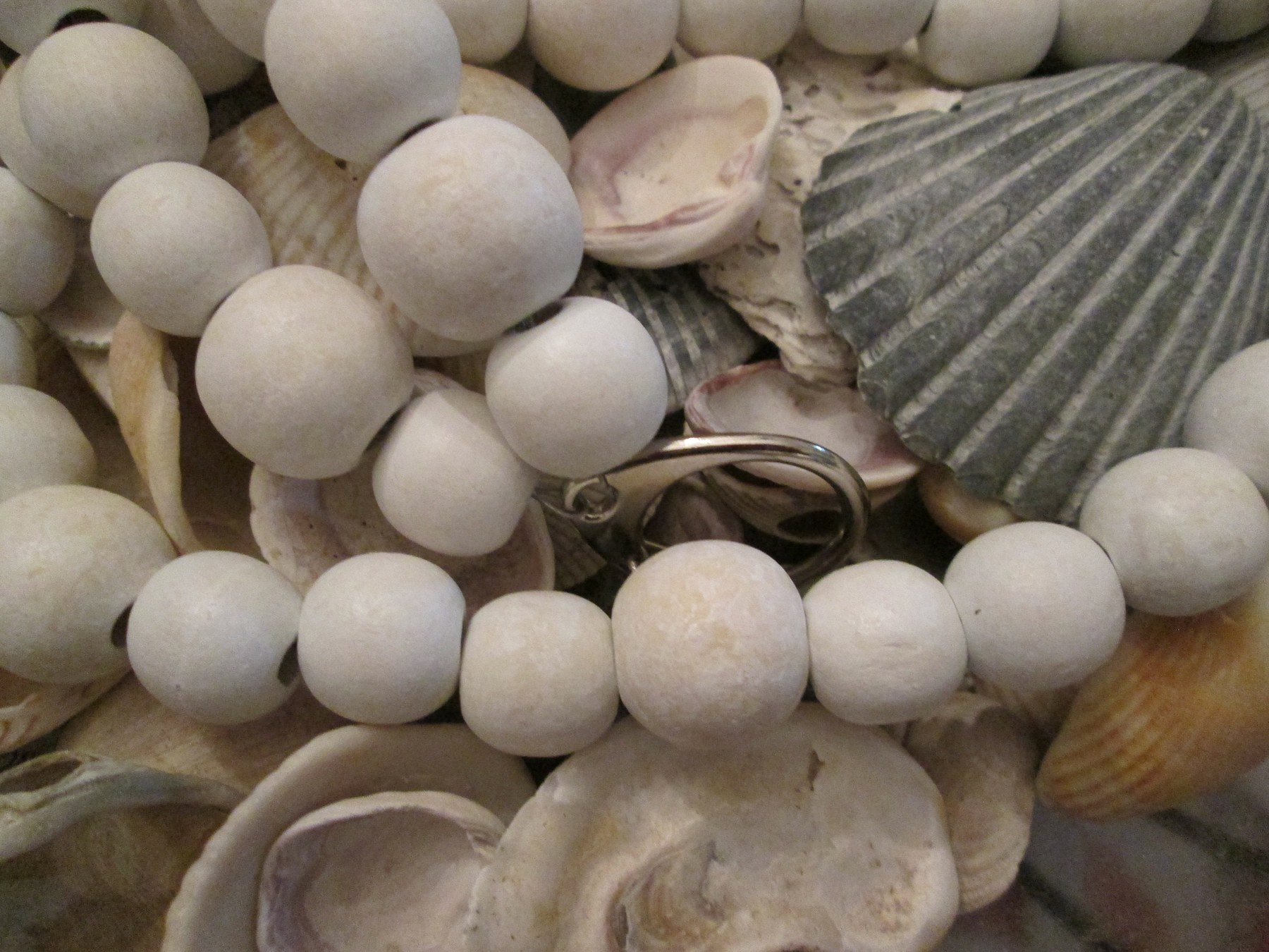 Lanyard, White round wood bead mix lanyard, 757, detail 2