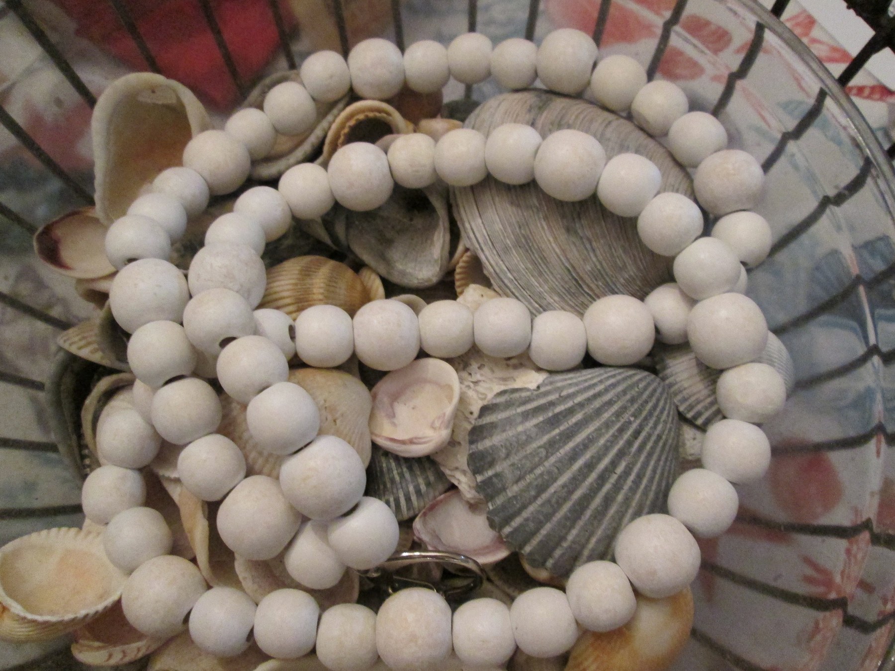 Lanyard, White round wood bead mix lanyard, 757, detail 3