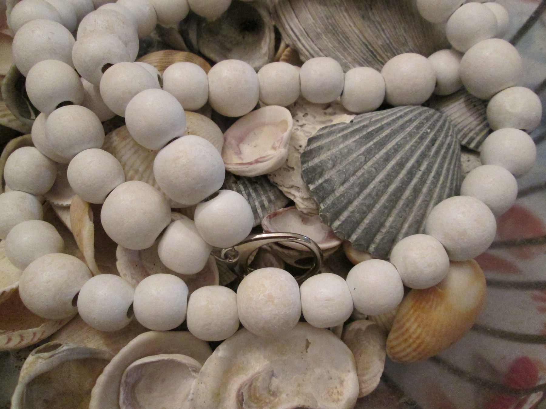 Lanyard, White round wood bead mix lanyard, 757, detail 4