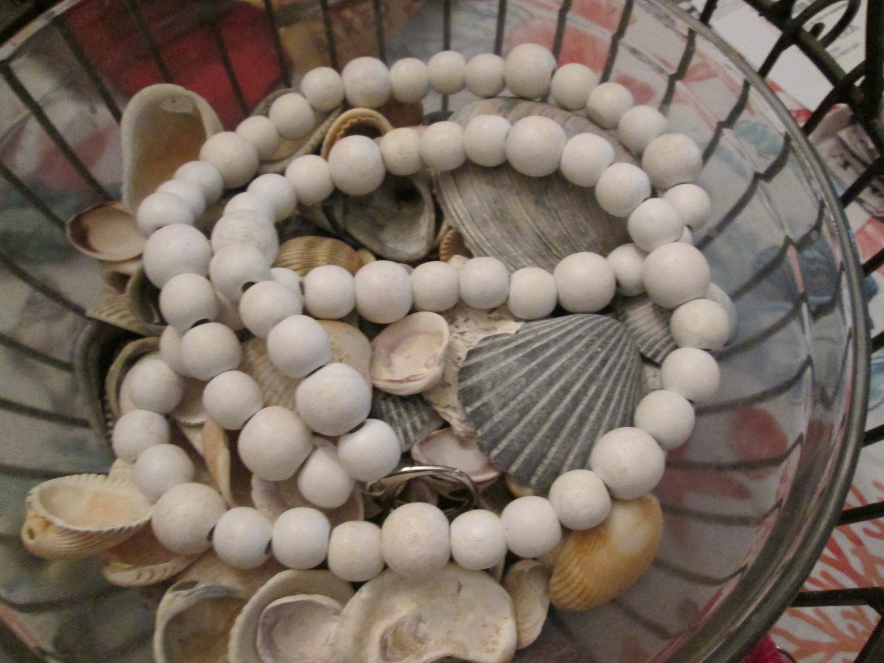 Lanyard, White round wood bead mix lanyard, 757, detail 5