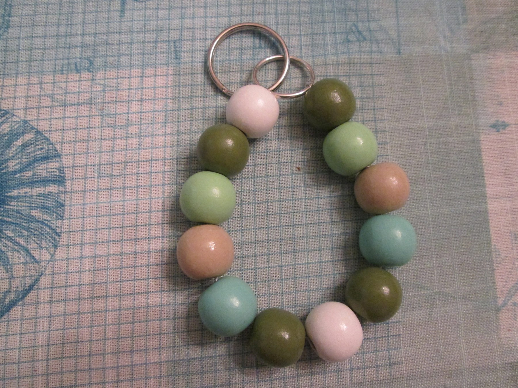 Green Wood Bead Bracelet Lanyard: ID Badge Wristlet, 1988